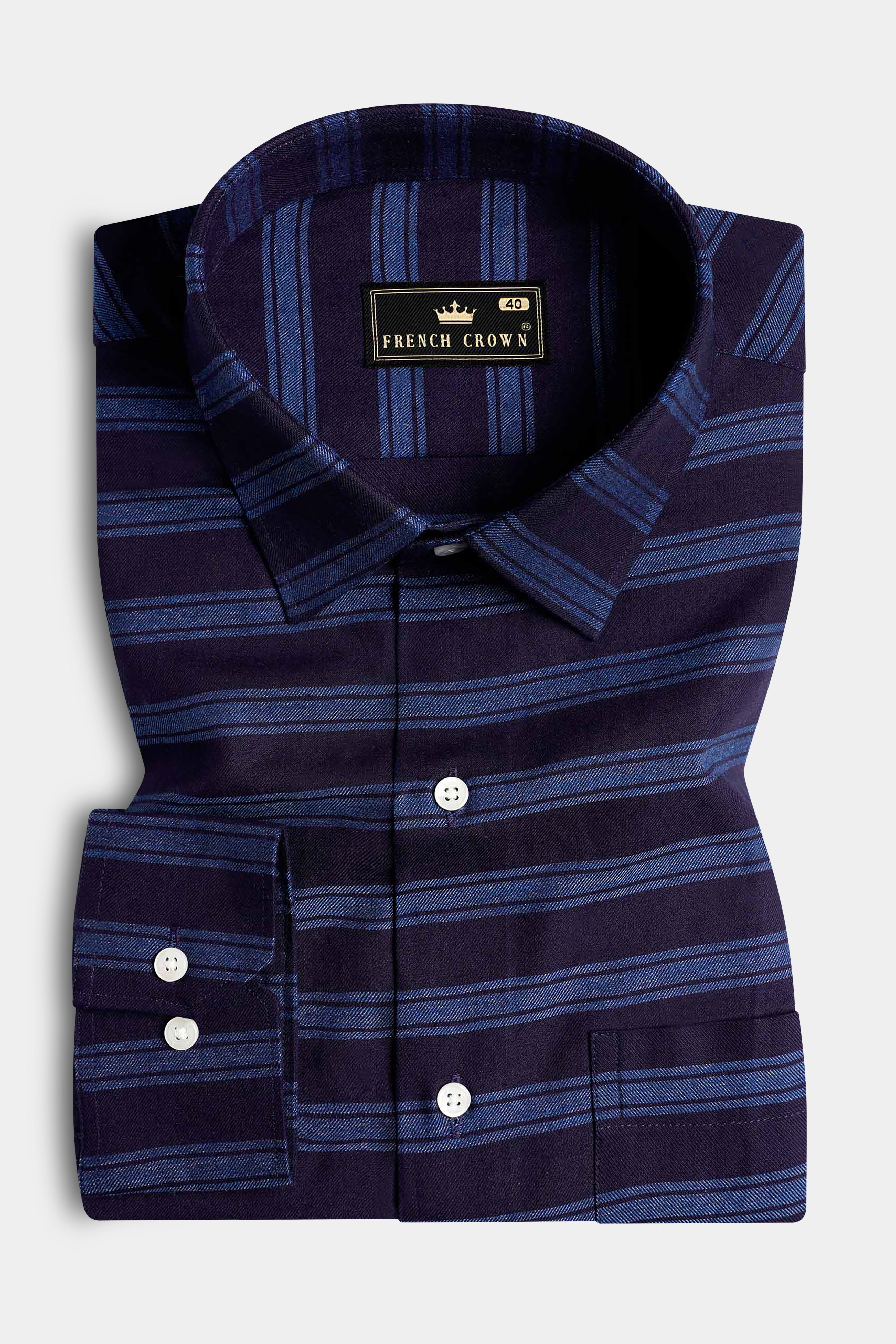 Indigo Blue and Lapis Blue Striped Chambray Shirt