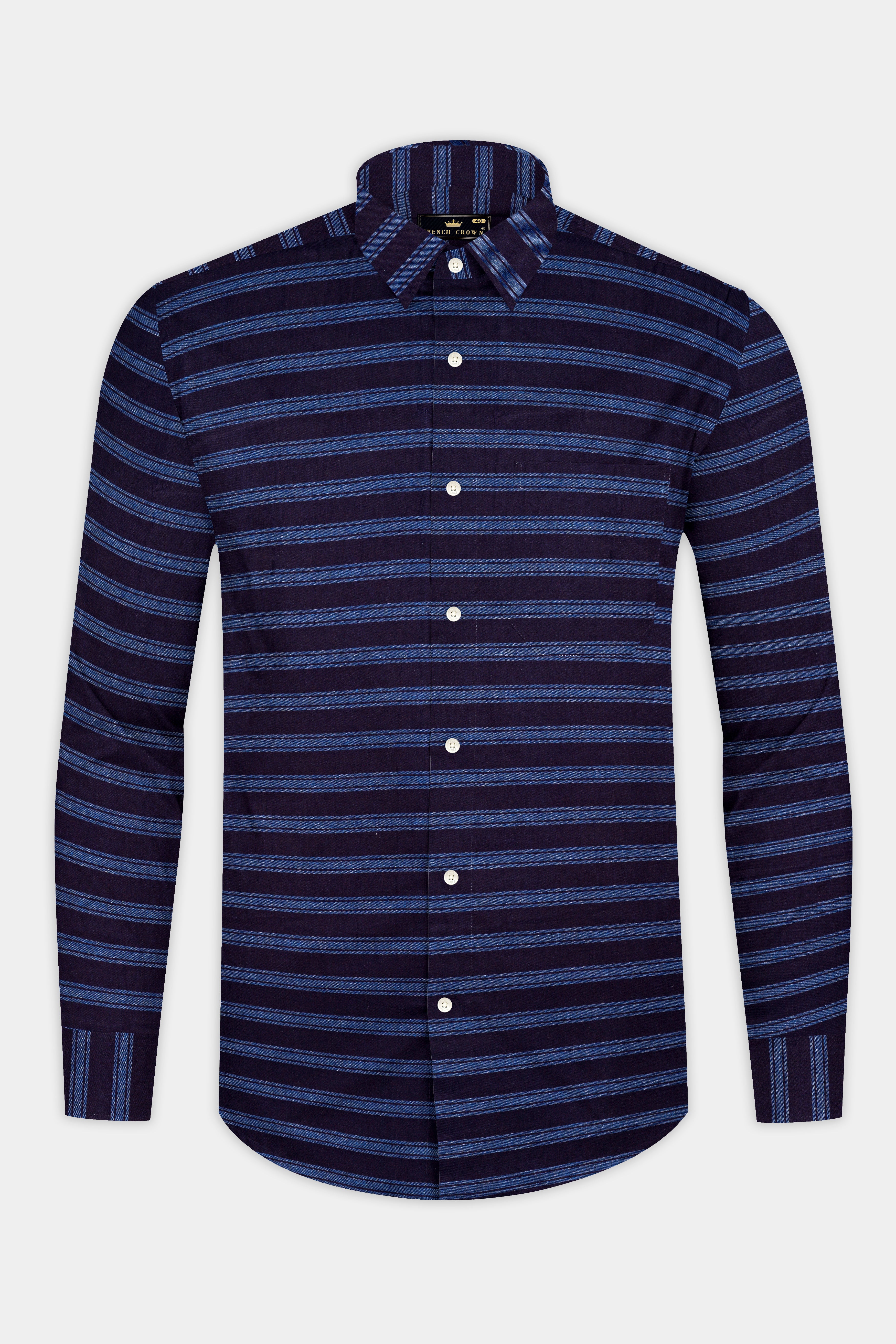 Indigo Blue and Lapis Blue Striped Chambray Shirt