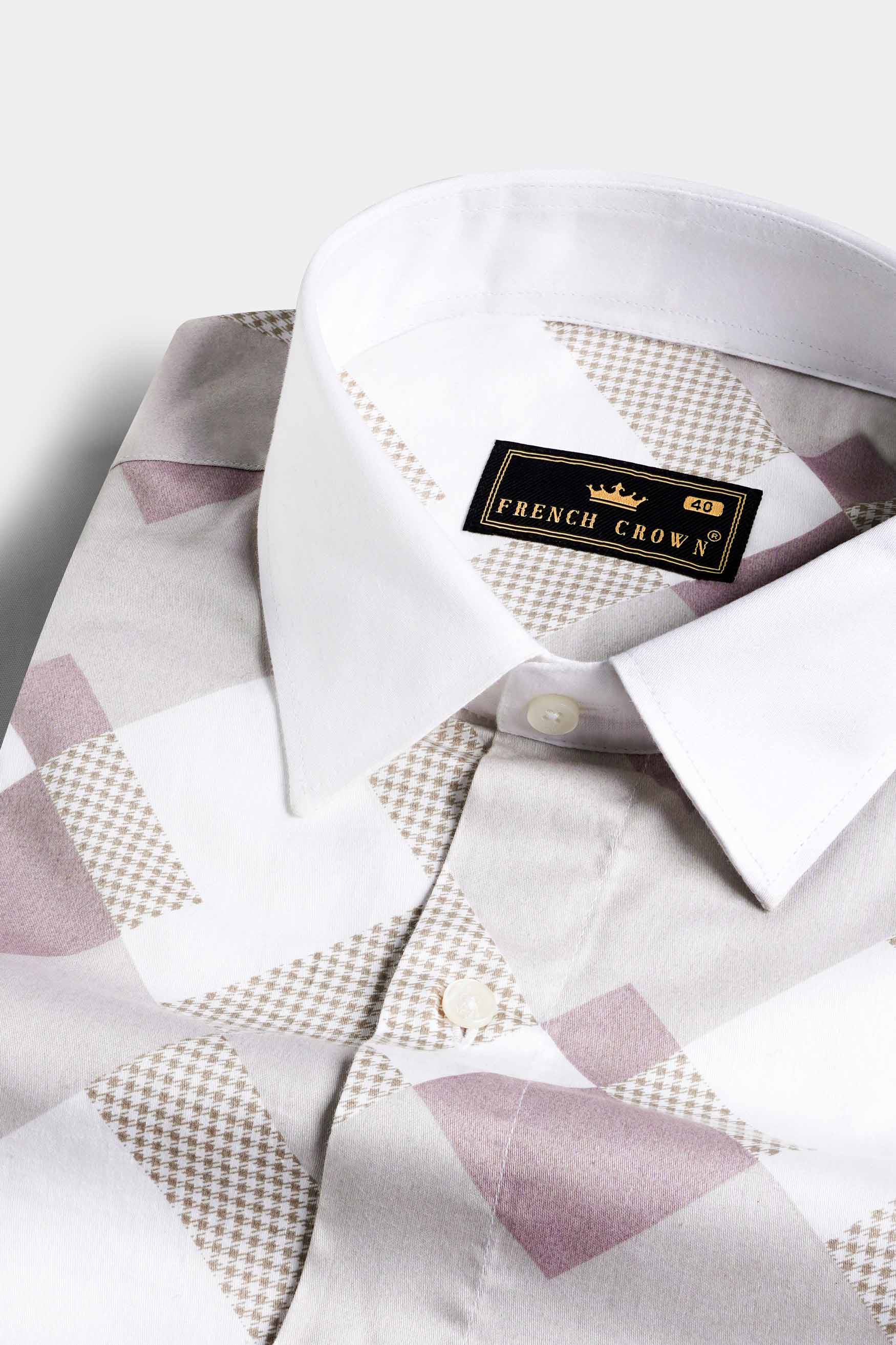 Ghost Gray and Blossom Pink Printed with White Cuffs and Collar Subtle Sheen Super Soft Premium Cotton Shirt