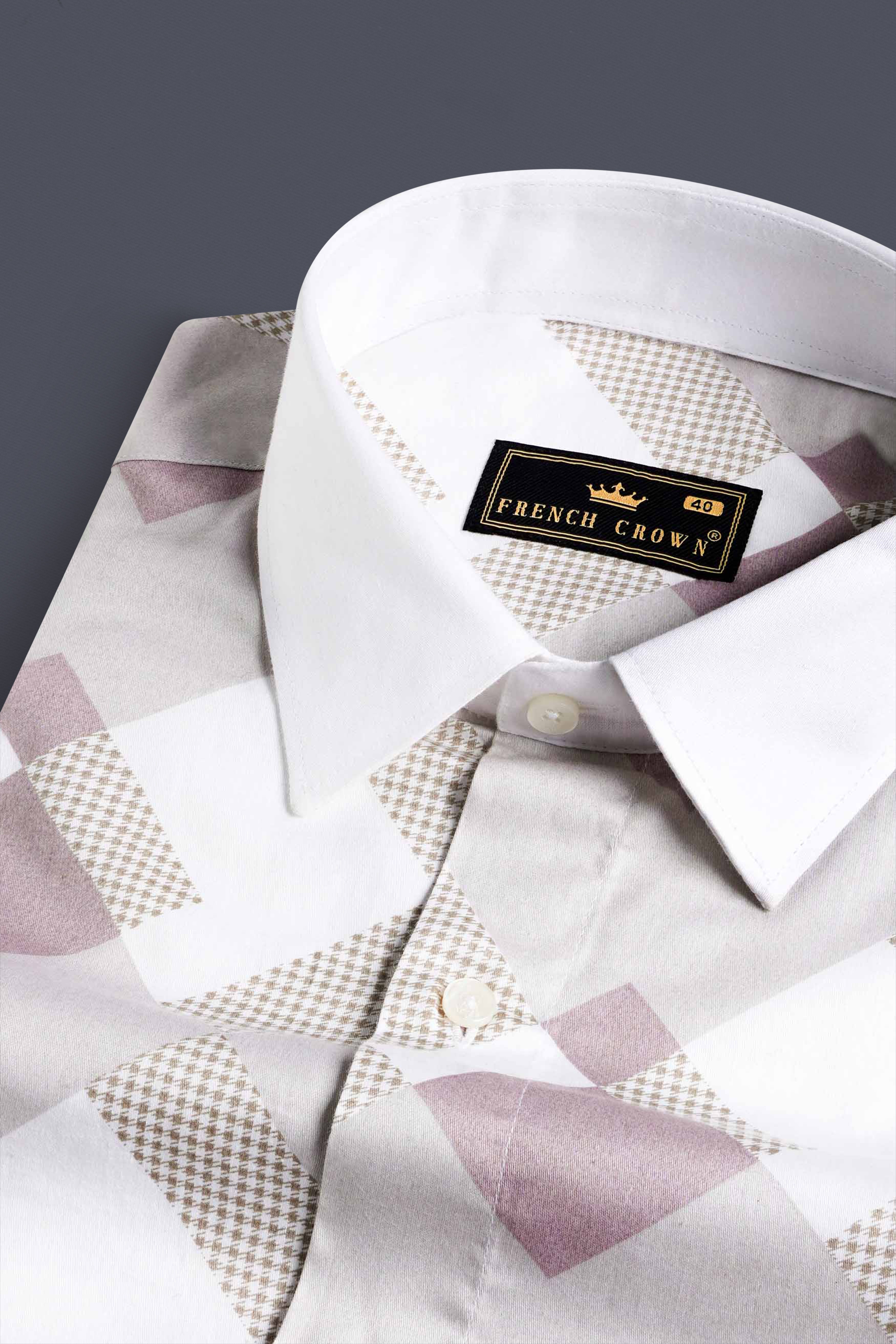 Ghost Gray and Blossom Pink Printed with White Cuffs and Collar Subtle Sheen Super Soft Premium Cotton Shirt