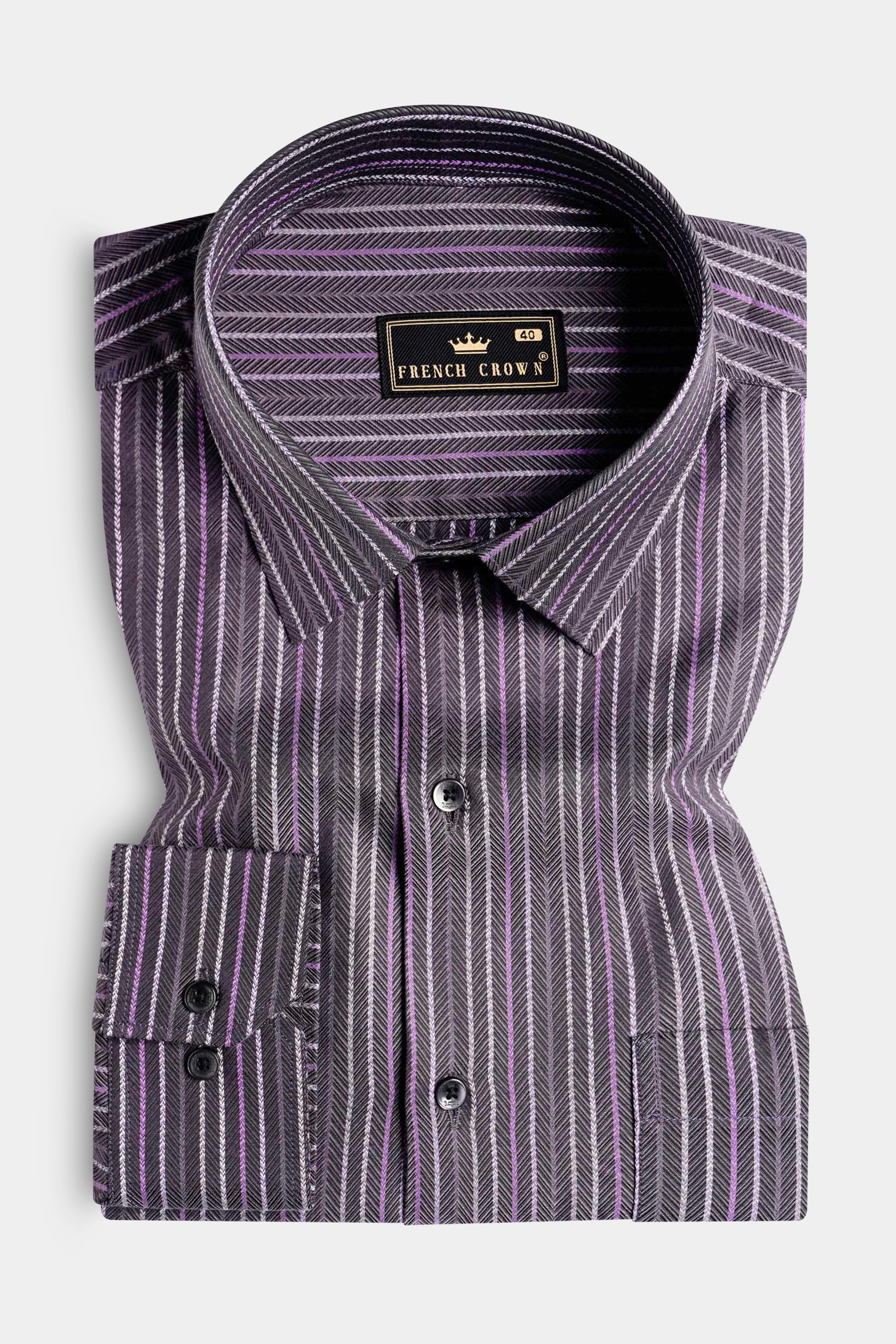 Scarpa Flow Purple Multicolour Striped Dobby Textured Premium Giza Cotton Shirt