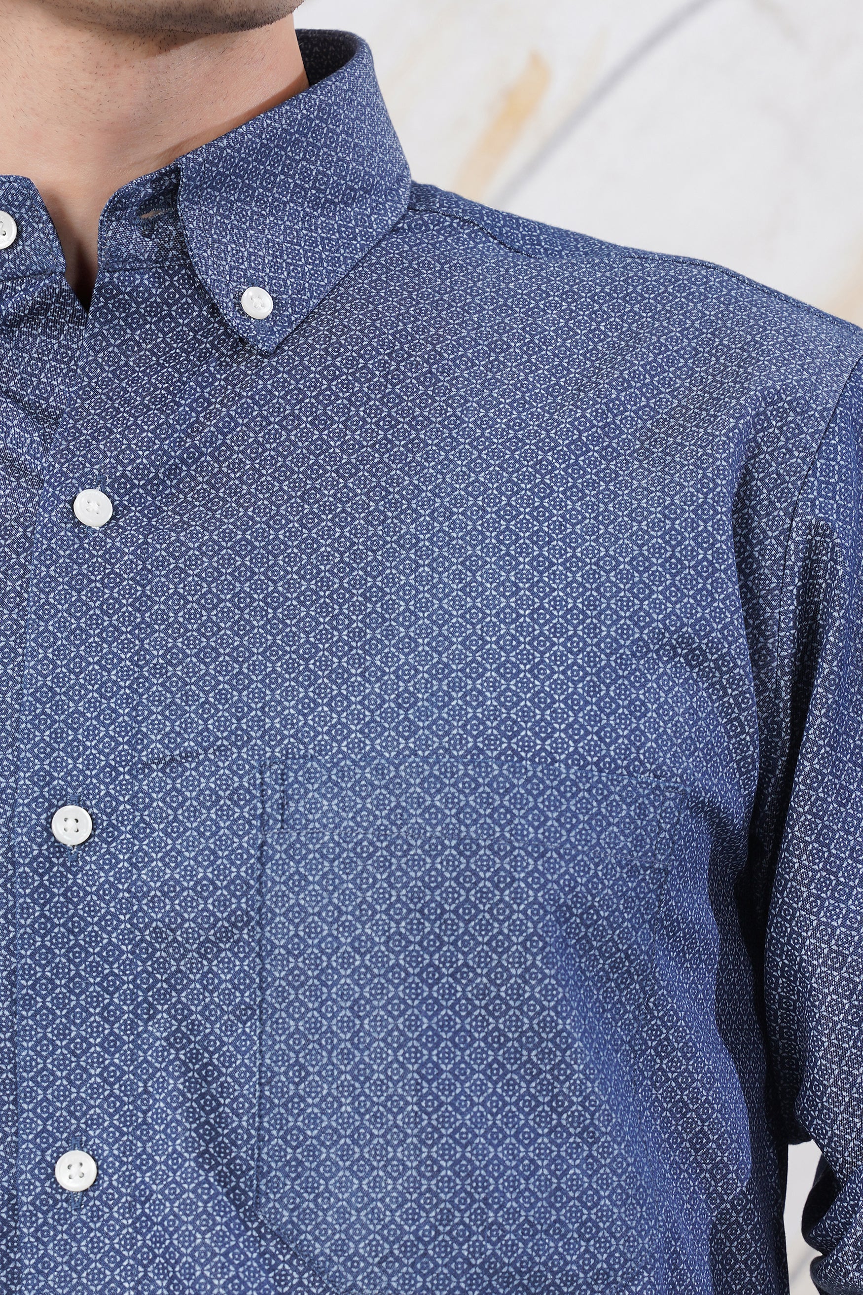 Cloud Burst Blue and Botticelli Blue Printed Chambray Shirt