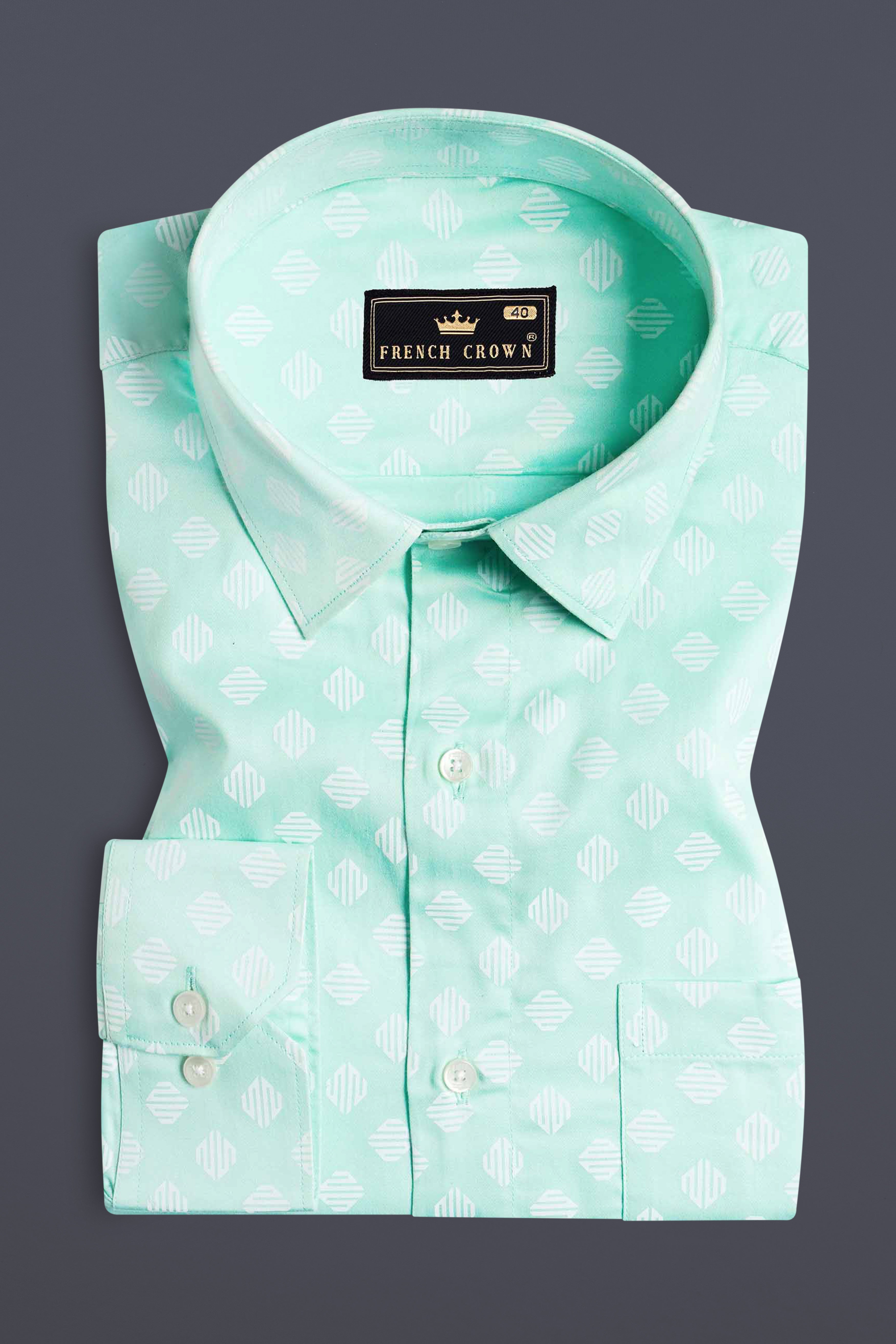 Chinook Green and White Printed Subtle Sheen Super Soft Premium Cotton Shirt