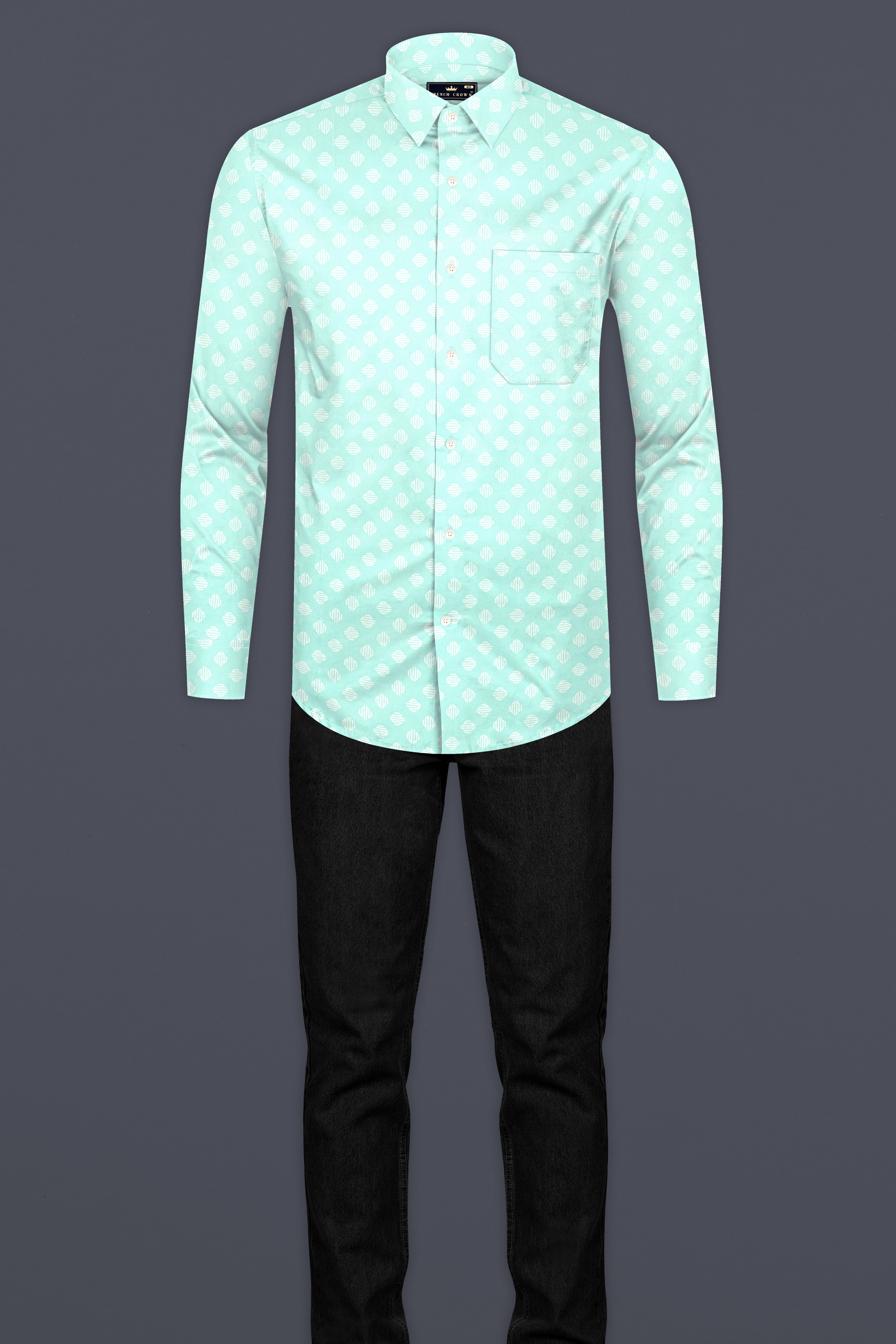 Chinook Green and White Printed Subtle Sheen Super Soft Premium Cotton Shirt