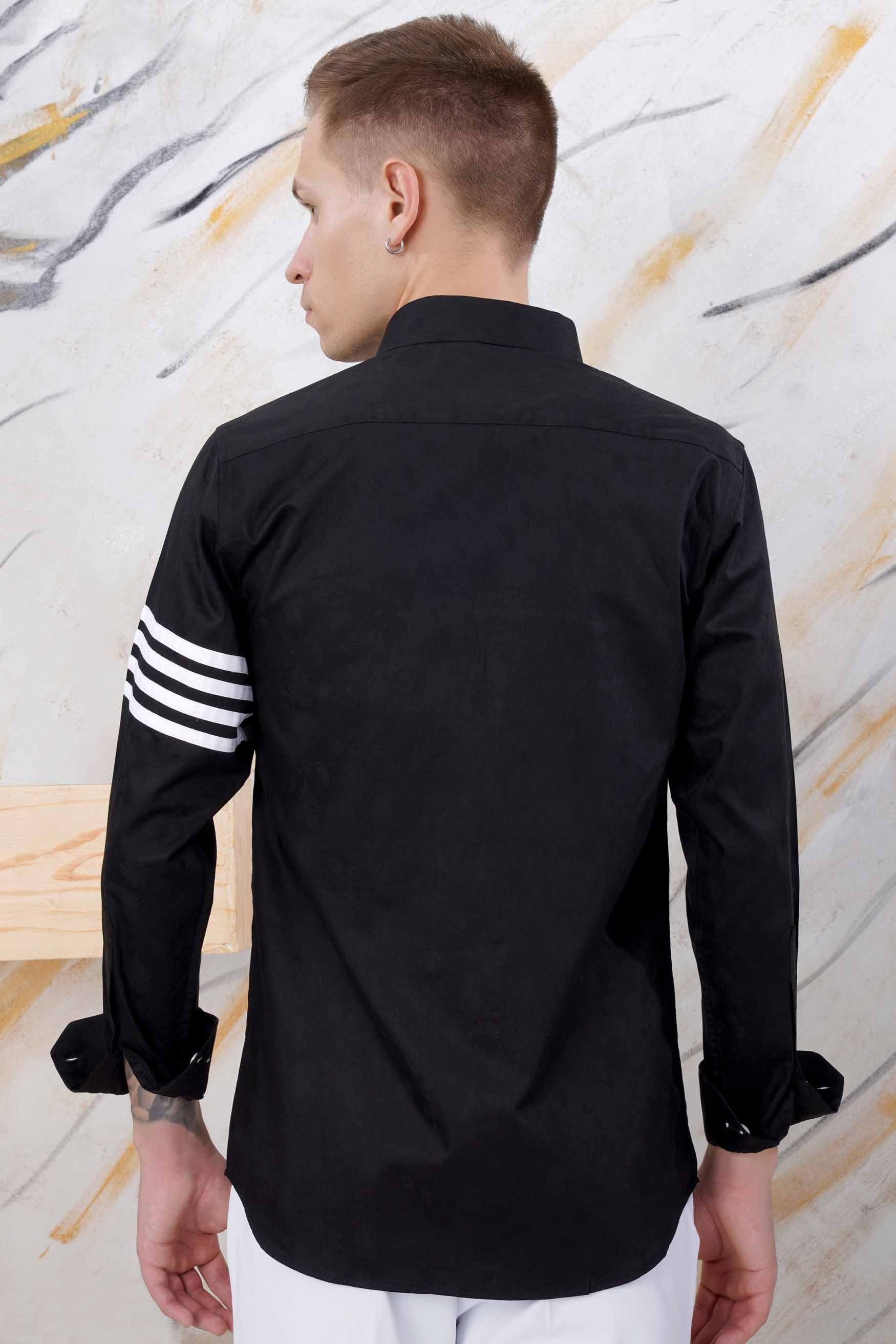 Jade Black Arm Striped Jacquard Textured Premium Giza Cotton Designer Shirt