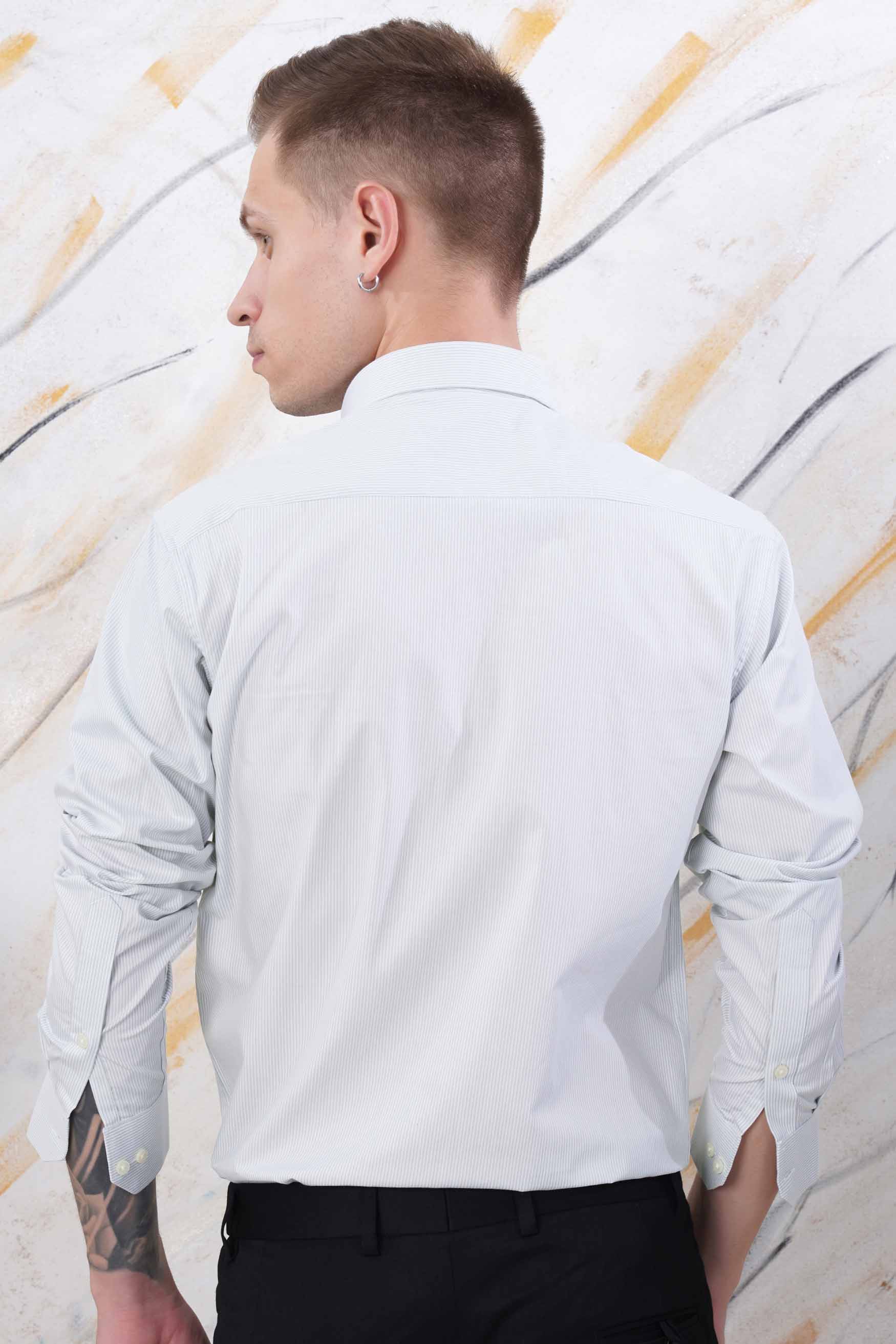 Gainsboro Gray and White Pinstriped Premium Cotton Shirt