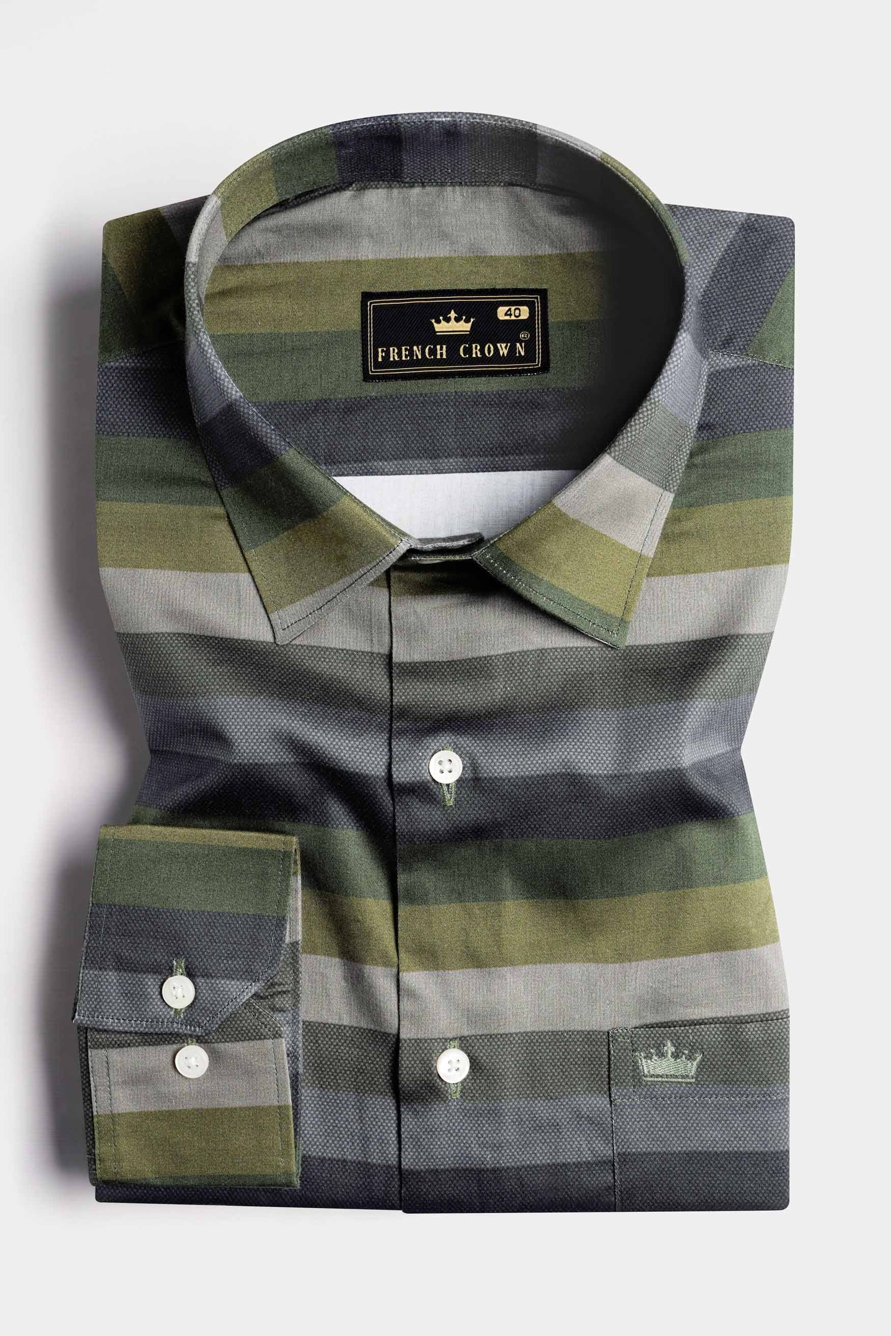 Tuatara Green and Oslo Gray Multicolour Subtle Sheen Super Soft Premium Cotton Shirt