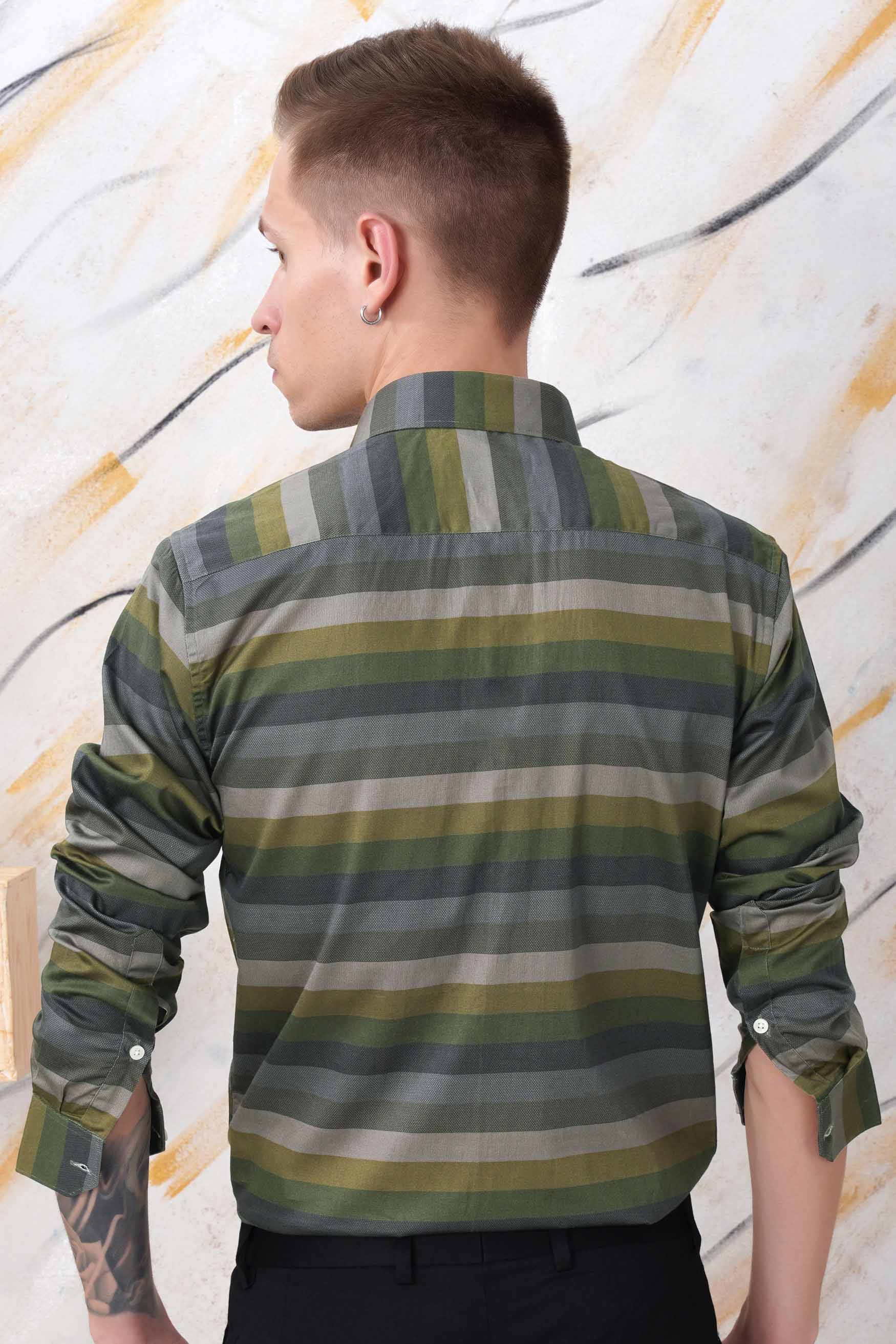 Tuatara Green and Oslo Gray Multicolour Subtle Sheen Super Soft Premium Cotton Shirt