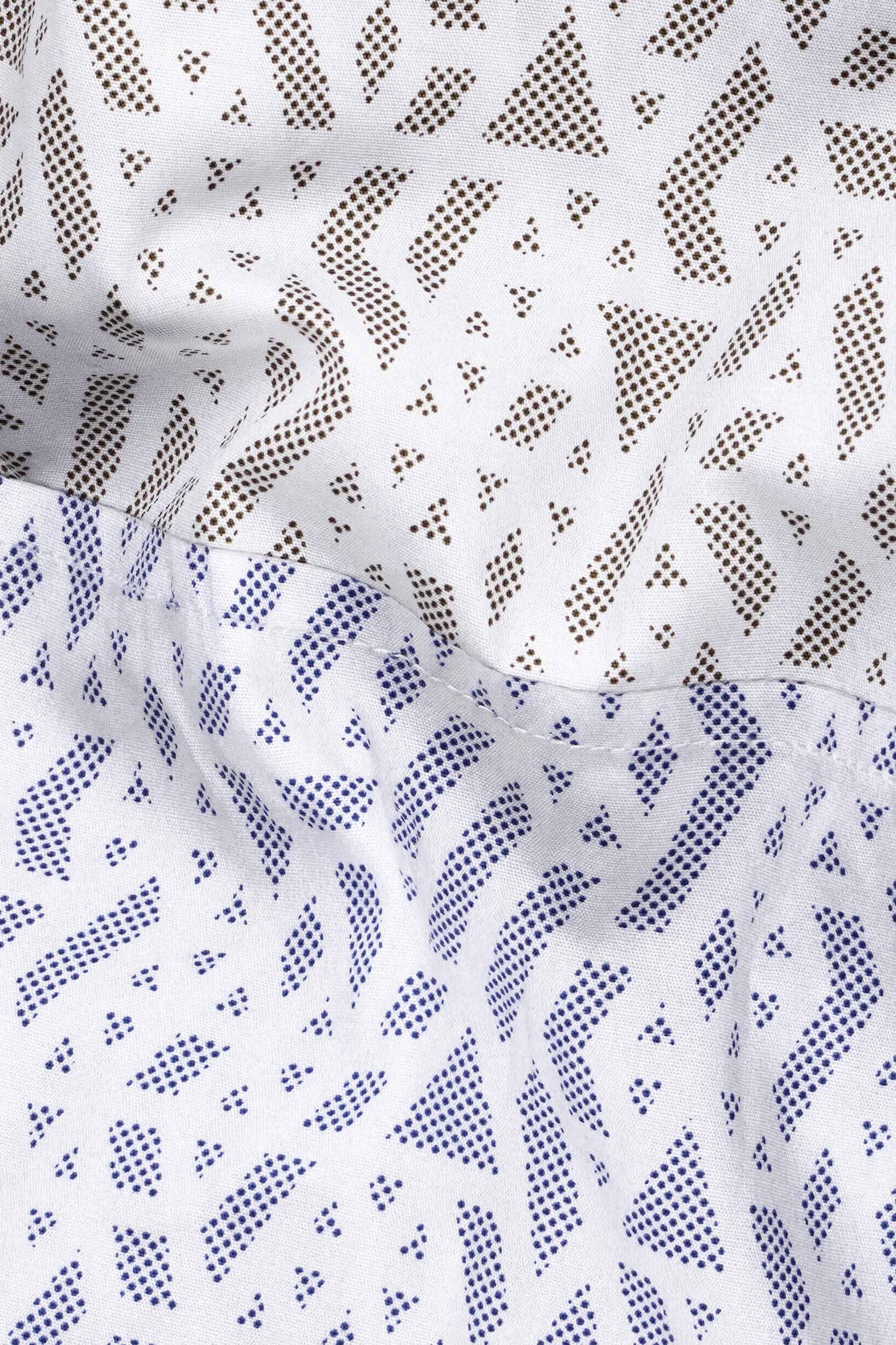Bright White with Cork Brown and Nile Blue Printed Subtle Sheen Super Soft Premium Cotton Designer Shirt