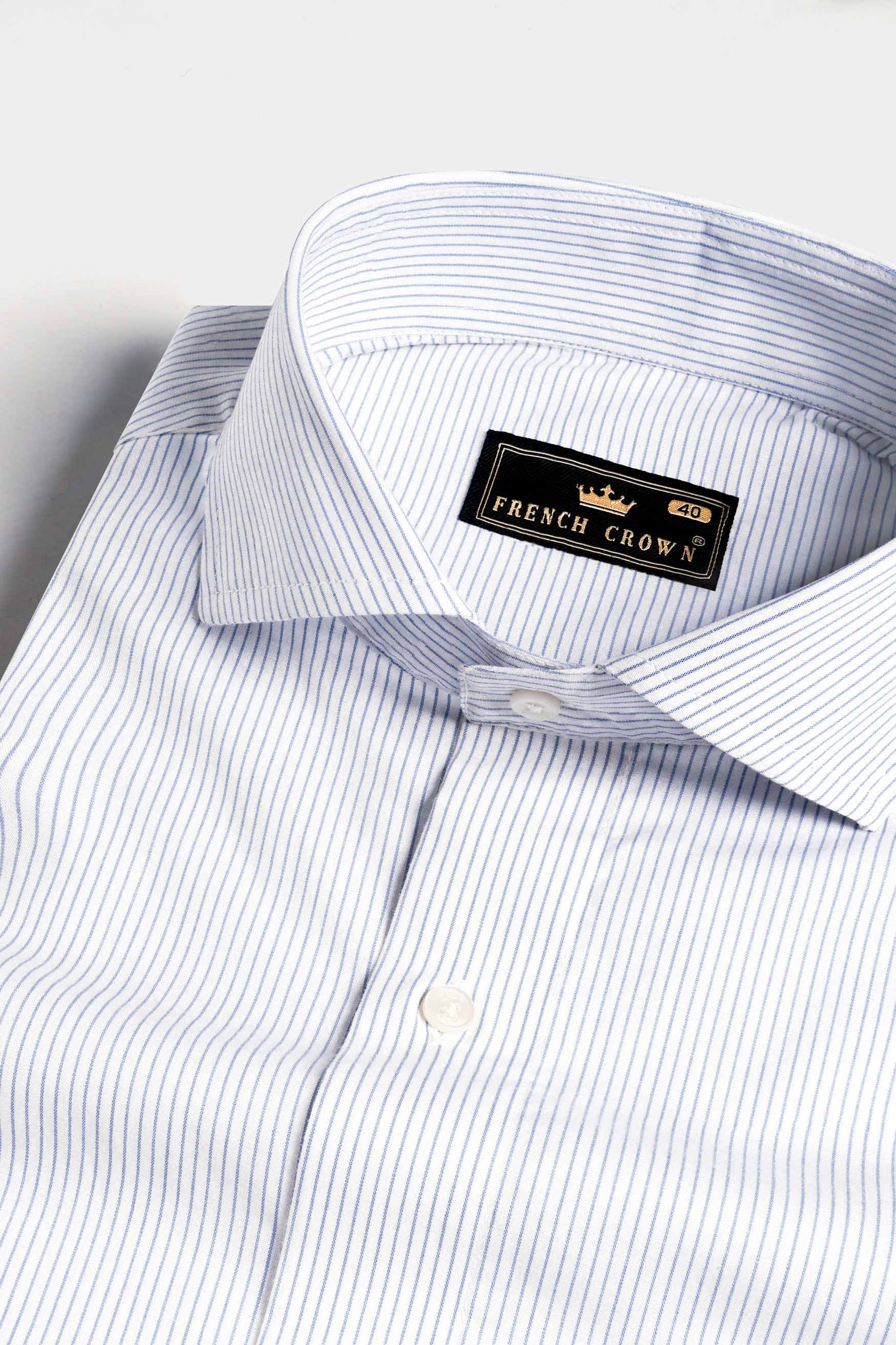 Bright White and Yonder Blue Pin Striped Premium Cotton Shirt