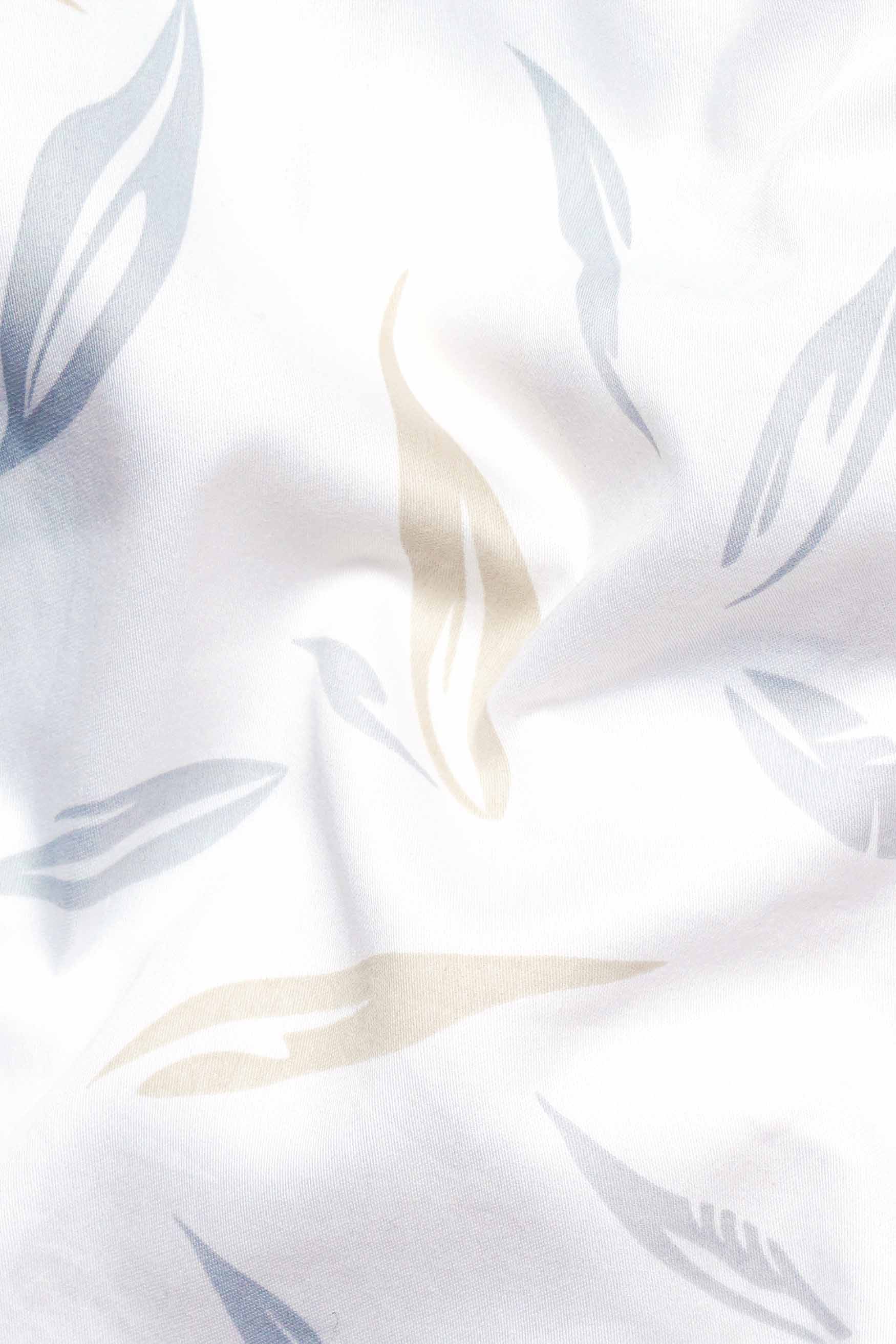 Bright White with Tango Gray and Bone Brown Printed Subtle Sheen Super Soft Premium Cotton Designer Shirt