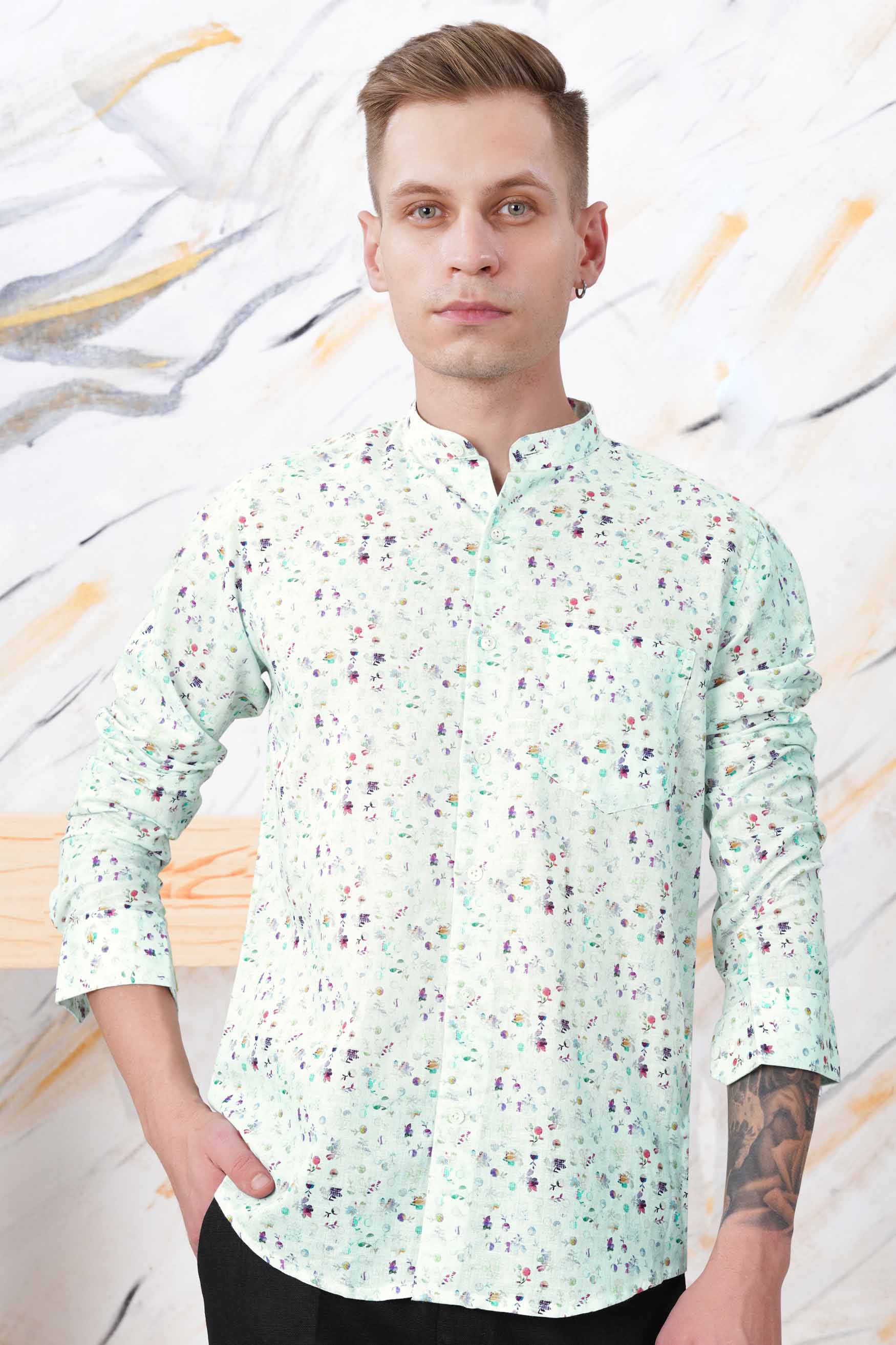Surf Green with Multicolour Ditsy Printed Luxurious Linen Shirt 11579-BC-38, 11579-BC-H-38, 11579-BC-39, 11579-BC-H-39, 11579-BC-40, 11579-BC-H-40, 11579-BC-42, 11579-BC-H-42, 11579-BC-44, 11579-BC-H-44, 11579-BC-46, 11579-BC-H-46, 11579-BC-48, 11579-BC-H-48, 11579-BC-50, 11579-BC-H-50, 11579-BC-52, 11579-BC-H-52