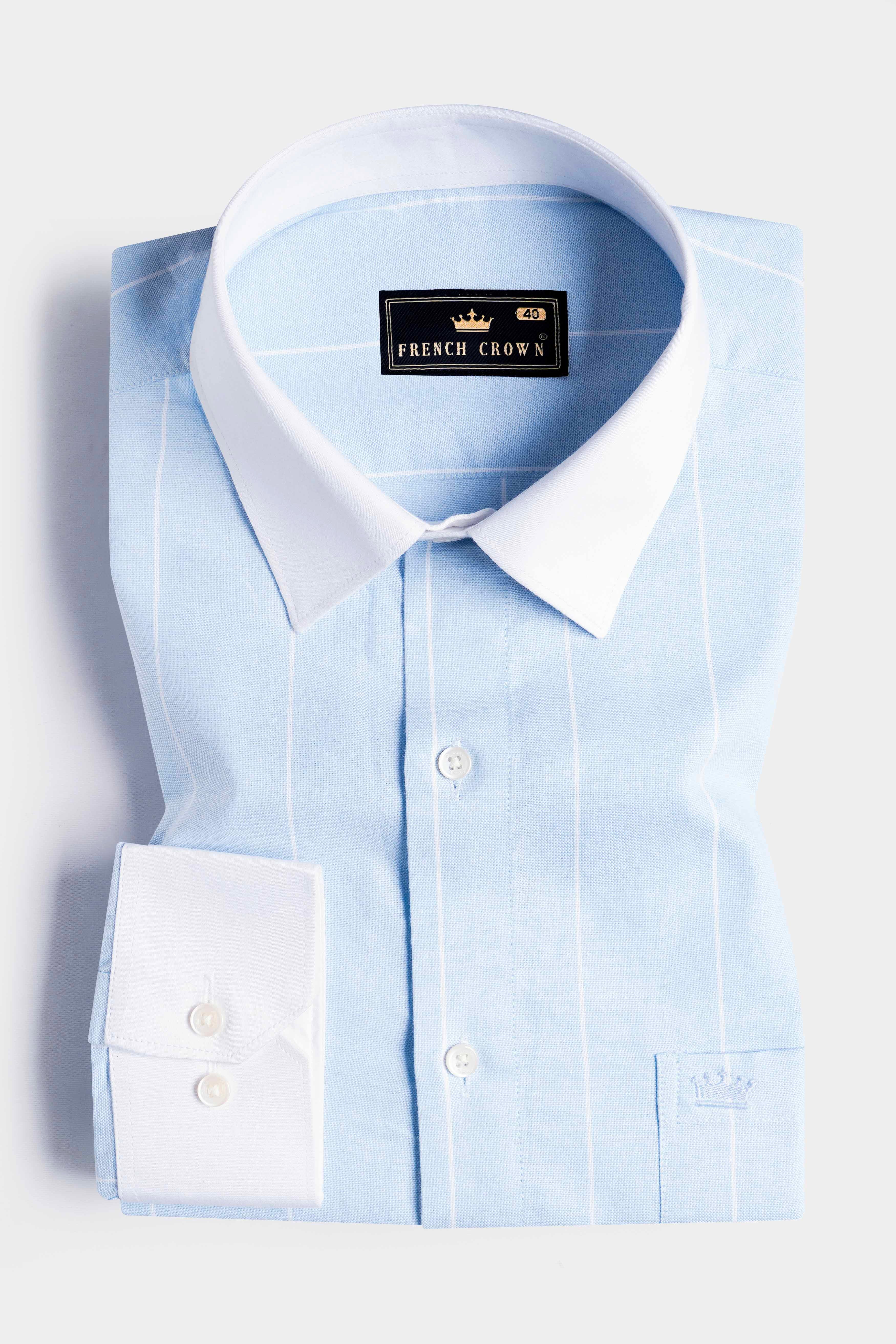Hawkes Blue and White Striped with White Cuffs and Collar Royal Oxford Shirt 11590-WCC-38, 11590-WCC-H-38, 11590-WCC-39, 11590-WCC-H-39, 11590-WCC-40, 11590-WCC-H-40, 11590-WCC-42, 11590-WCC-H-42, 11590-WCC-44, 11590-WCC-H-44, 11590-WCC-46, 11590-WCC-H-46, 11590-WCC-48, 11590-WCC-H-48, 11590-WCC-50, 11590-WCC-H-50, 11590-WCC-52, 11590-WCC-H-52