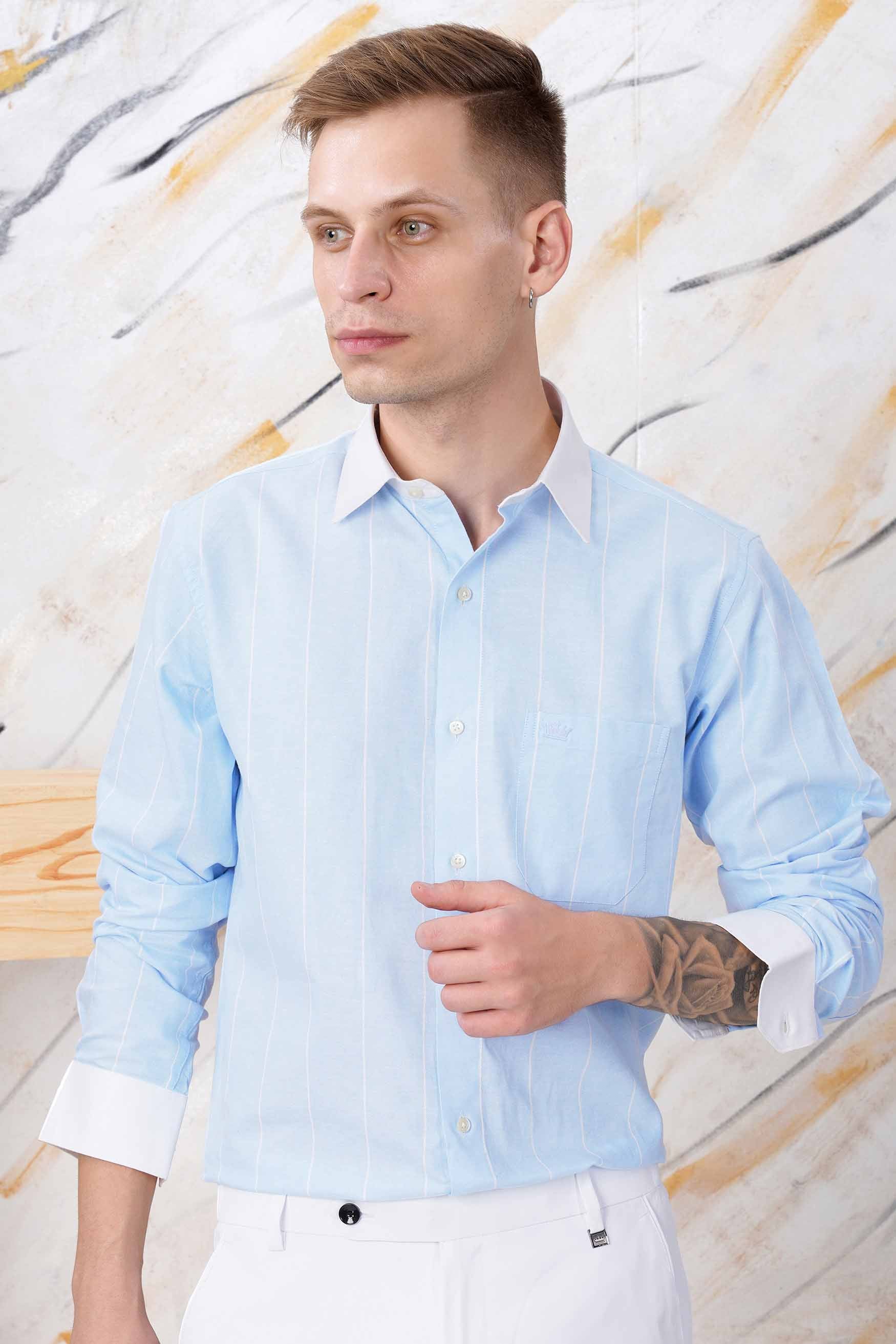 Hawkes Blue and White Striped with White Cuffs and Collar Royal Oxford Shirt 11590-WCC-38, 11590-WCC-H-38, 11590-WCC-39, 11590-WCC-H-39, 11590-WCC-40, 11590-WCC-H-40, 11590-WCC-42, 11590-WCC-H-42, 11590-WCC-44, 11590-WCC-H-44, 11590-WCC-46, 11590-WCC-H-46, 11590-WCC-48, 11590-WCC-H-48, 11590-WCC-50, 11590-WCC-H-50, 11590-WCC-52, 11590-WCC-H-52