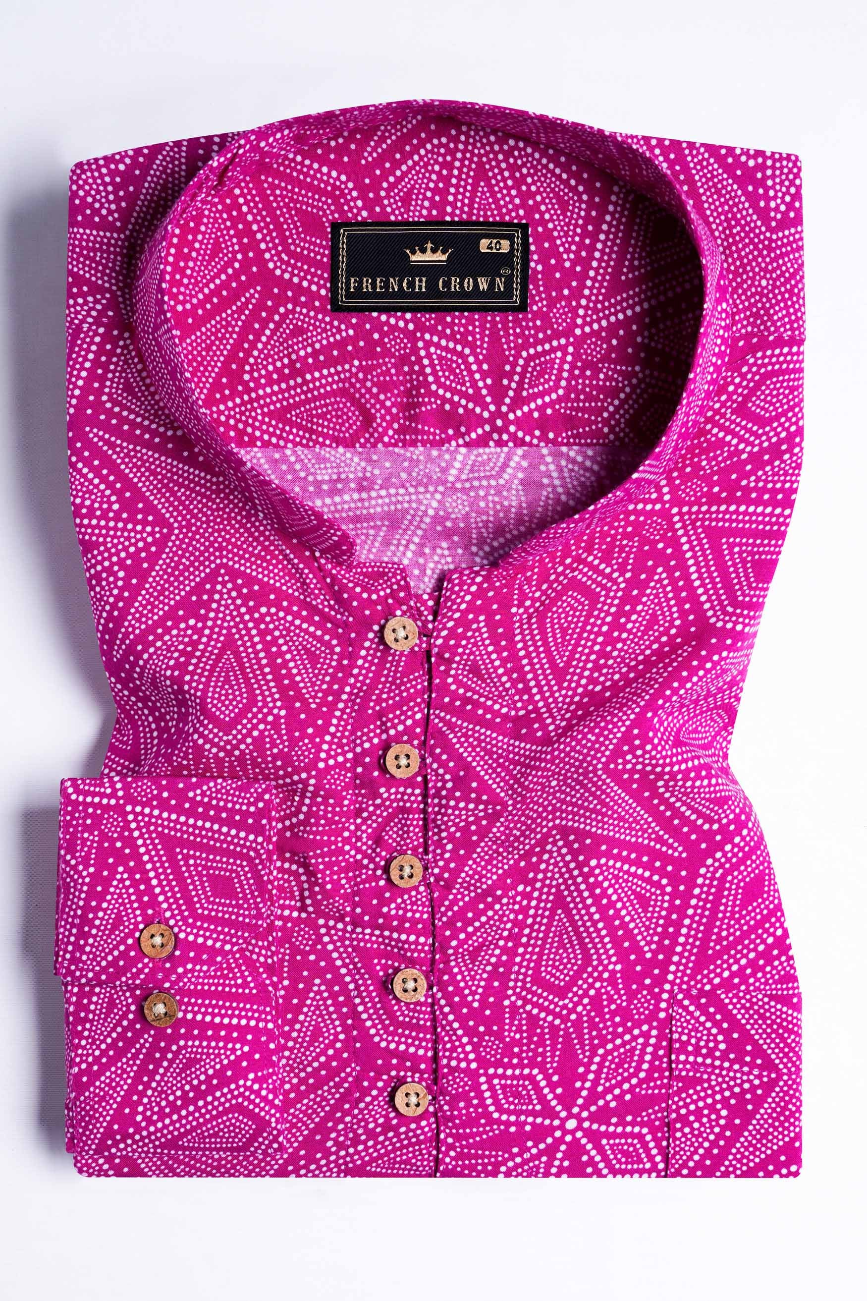 Hibiscus Pink and White Geometric Printed Premium Tencel Kurta Shirt