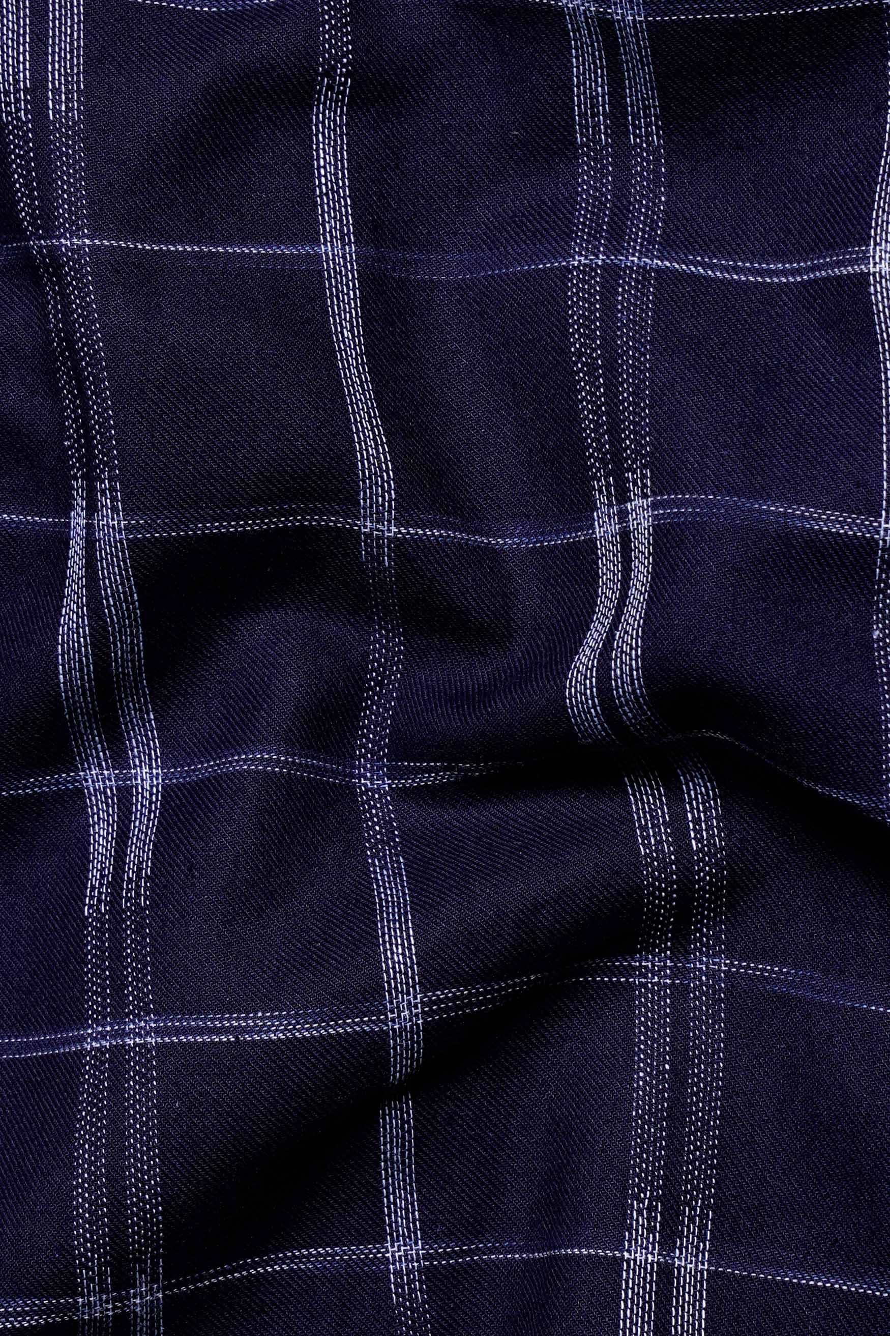 Midnight Blue and White Checkered Dobby Textured Premium Giza Cotton Shirt