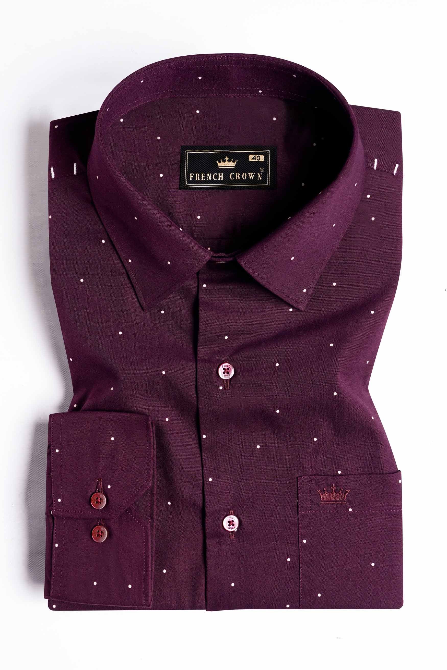 Eggplant Wine with White Dotted Twill Premium Cotton Shirt