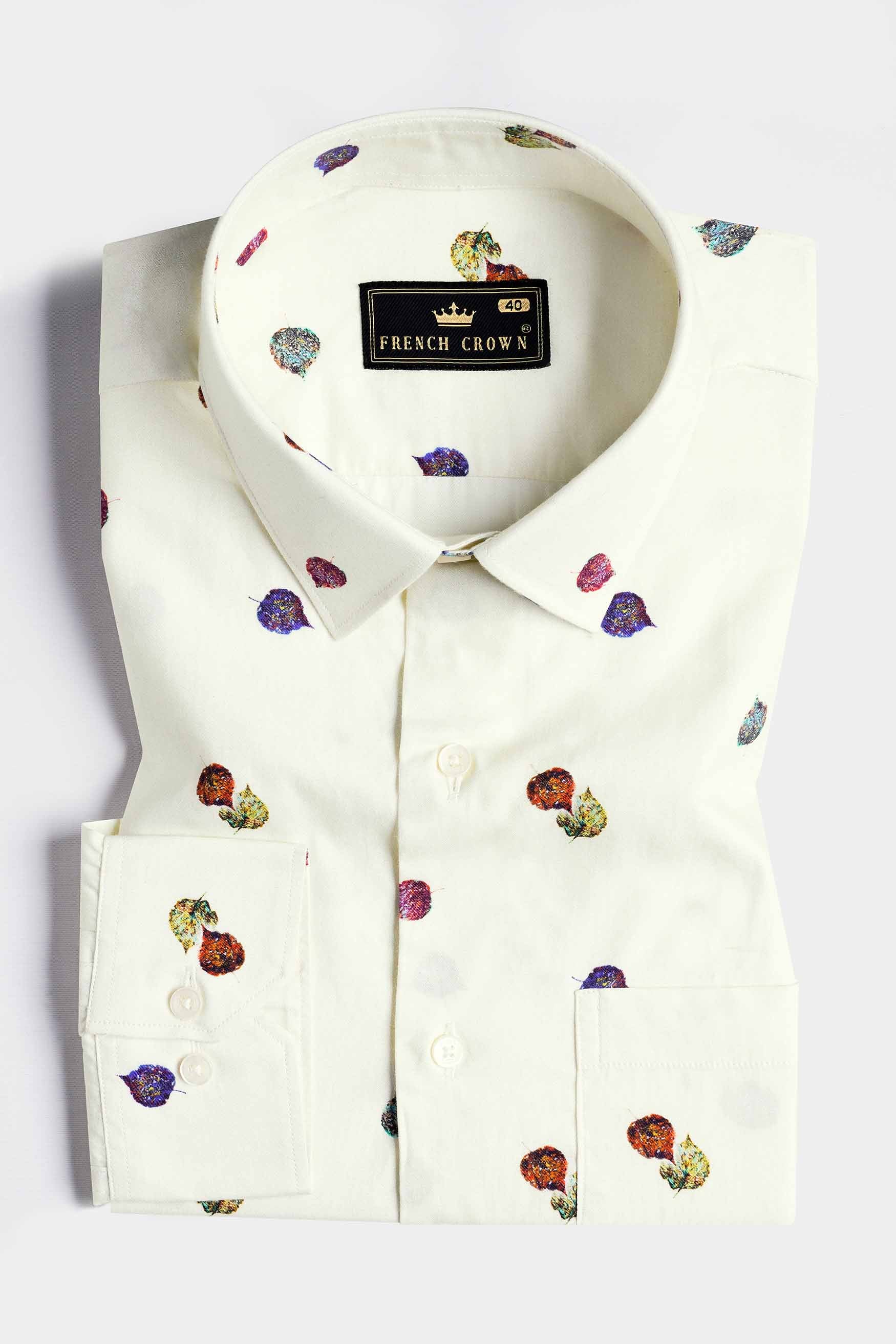 Merino Cream Floral Printed Subtle Sheen Super Soft Premium Cotton Shirt