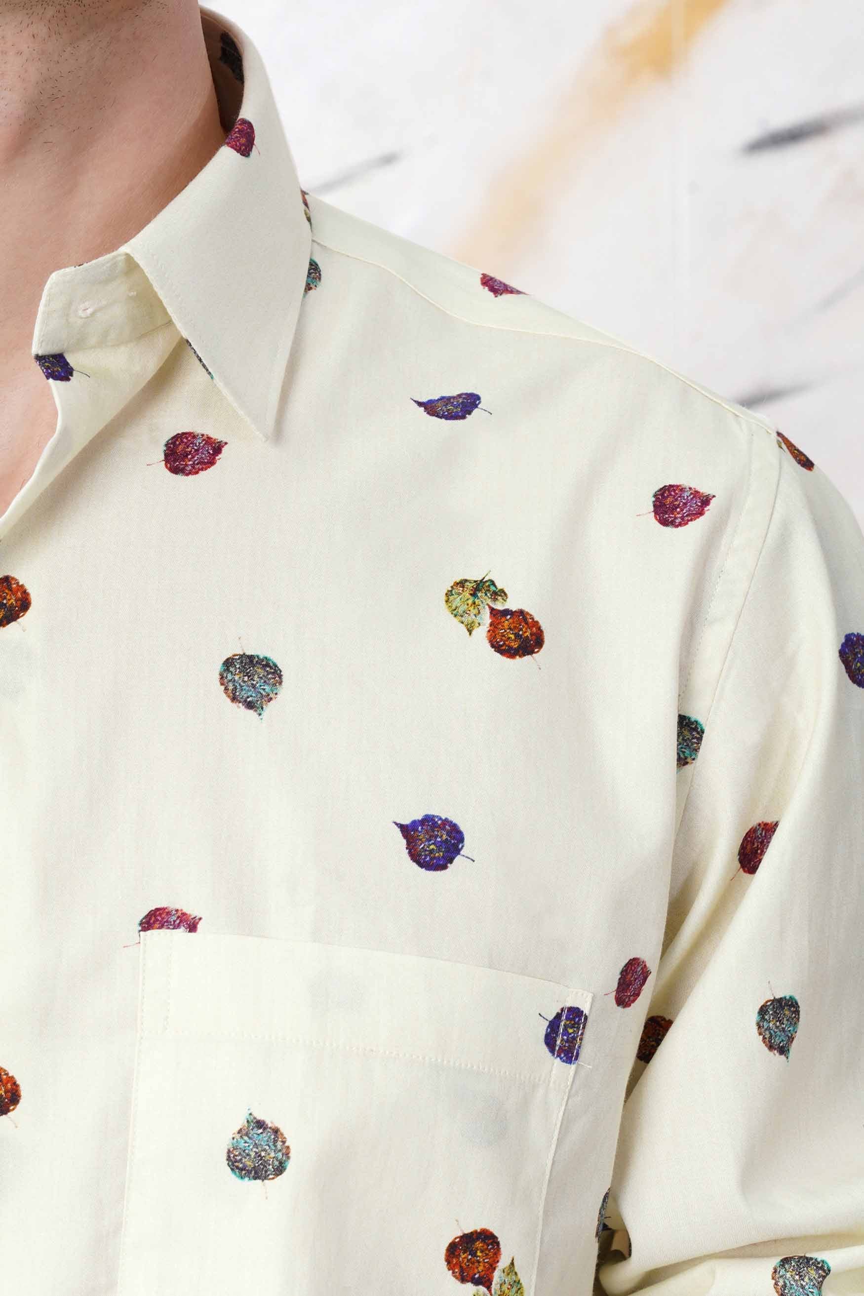 Merino Cream Floral Printed Subtle Sheen Super Soft Premium Cotton Shirt