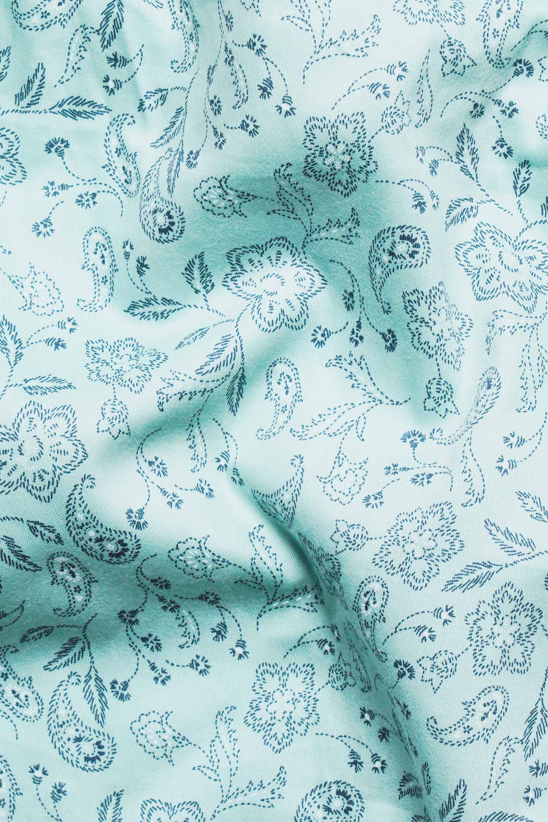 Aqua Blue Paisley Printed Subtle Sheen Super Soft Premium Cotton Shirt