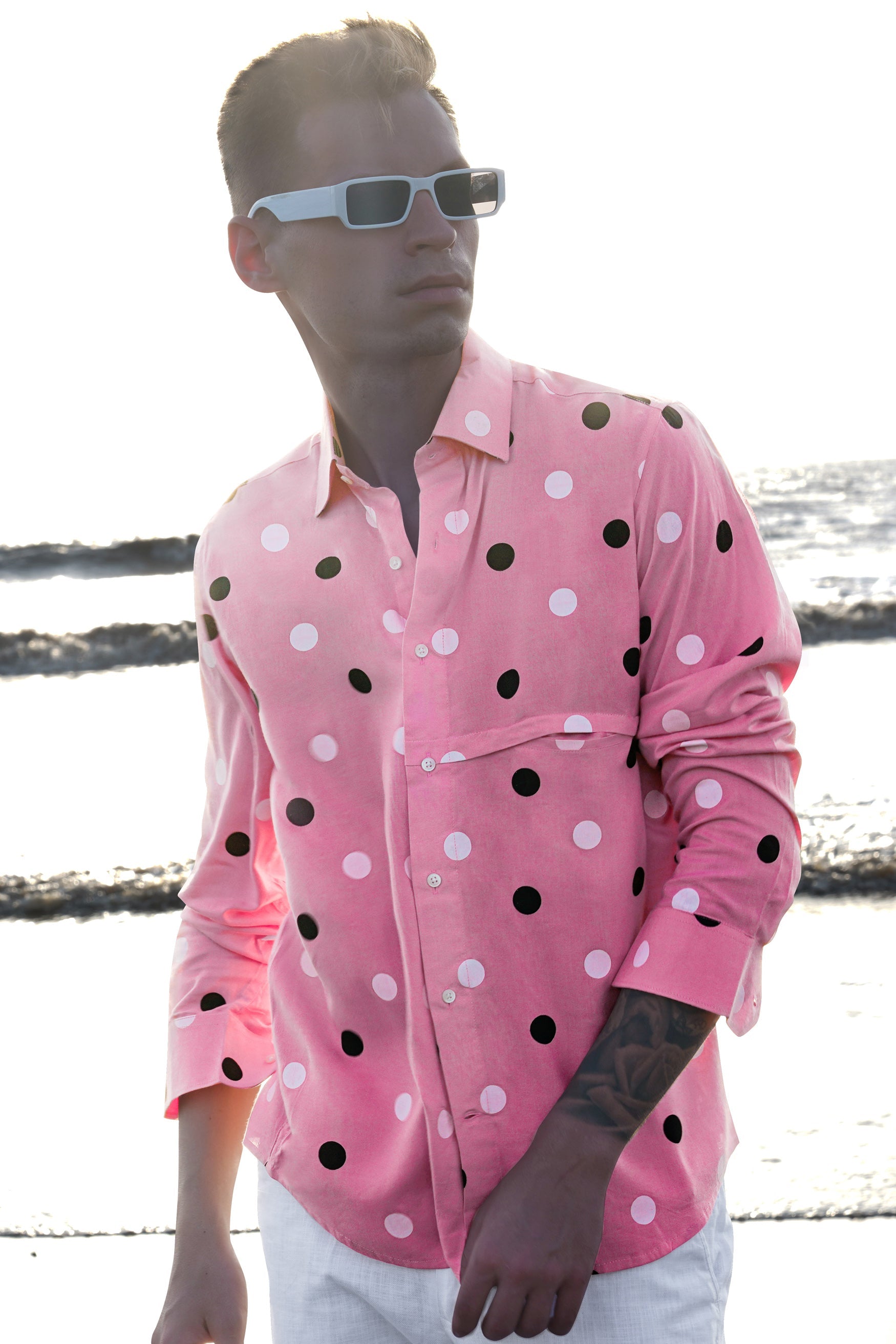 Cadillac Pink with Black and White Polka-Dotted Premium Tencel Shirt 11674-P433-38, 11674-P433-H-38, 11674-P433-39, 11674-P433-H-39, 11674-P433-40, 11674-P433-H-40, 11674-P433-42, 11674-P433-H-42, 11674-P433-44, 11674-P433-H-44, 11674-P433-46, 11674-P433-H-46, 11674-P433-48, 11674-P433-H-48, 11674-P433-50, 11674-P433-H-50, 11674-P433-52, 11674-P433-H-52