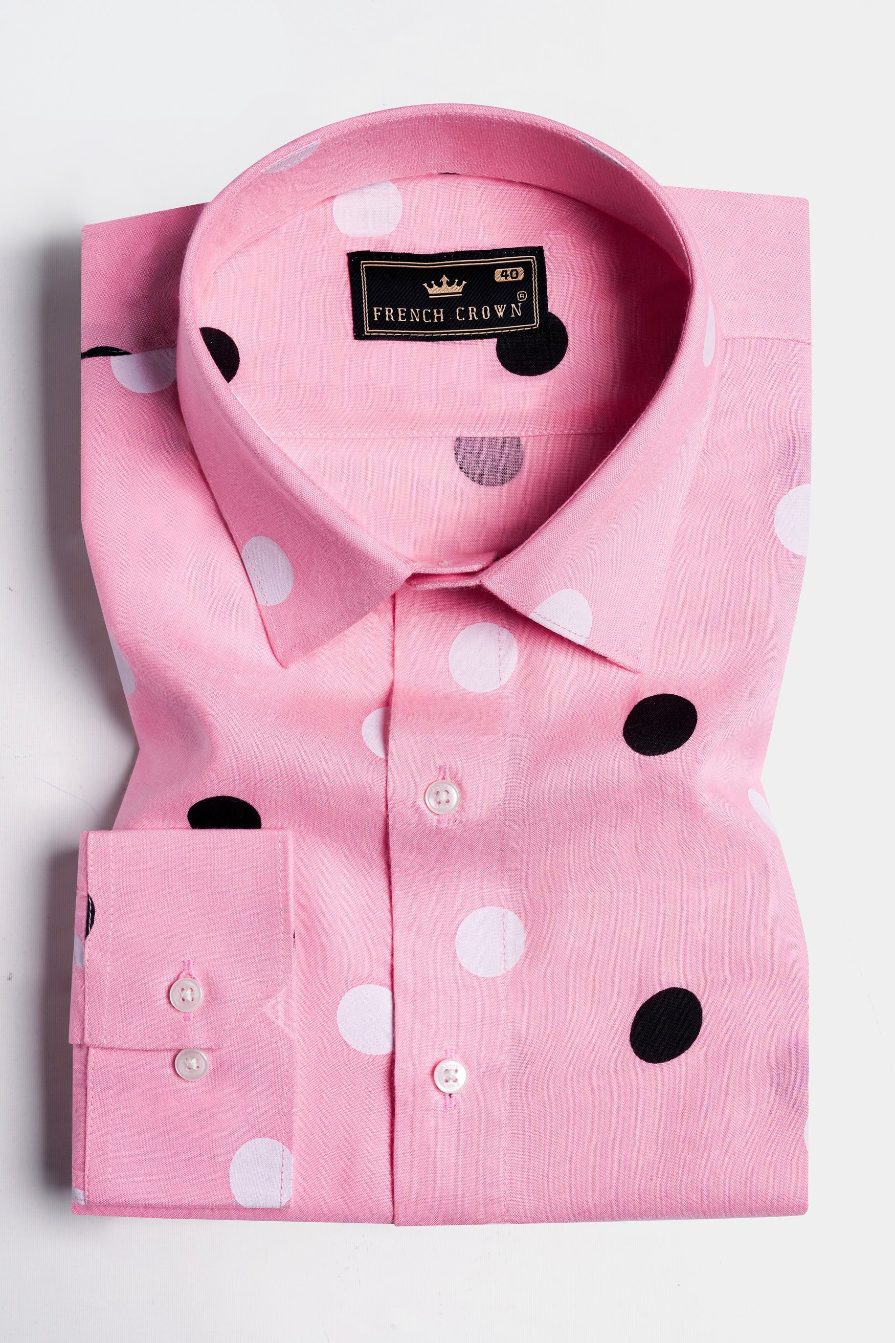 Cadillac Pink with Black and White Polka-Dotted Premium Tencel Shirt 11674-P433-38, 11674-P433-H-38, 11674-P433-39, 11674-P433-H-39, 11674-P433-40, 11674-P433-H-40, 11674-P433-42, 11674-P433-H-42, 11674-P433-44, 11674-P433-H-44, 11674-P433-46, 11674-P433-H-46, 11674-P433-48, 11674-P433-H-48, 11674-P433-50, 11674-P433-H-50, 11674-P433-52, 11674-P433-H-52