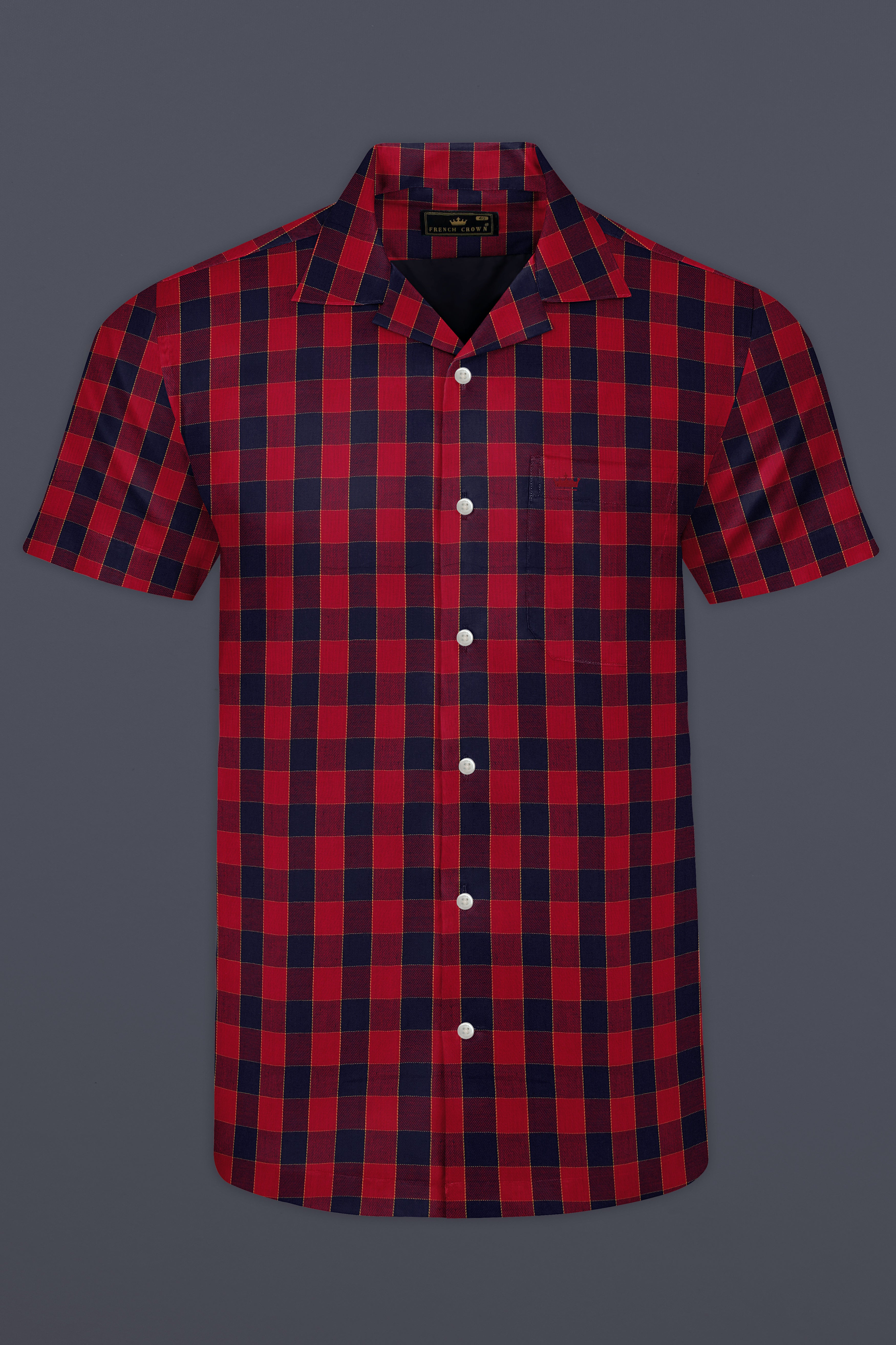 Shiraz Red and Haiti Blue Twill Checkered Premium Cotton Shirt