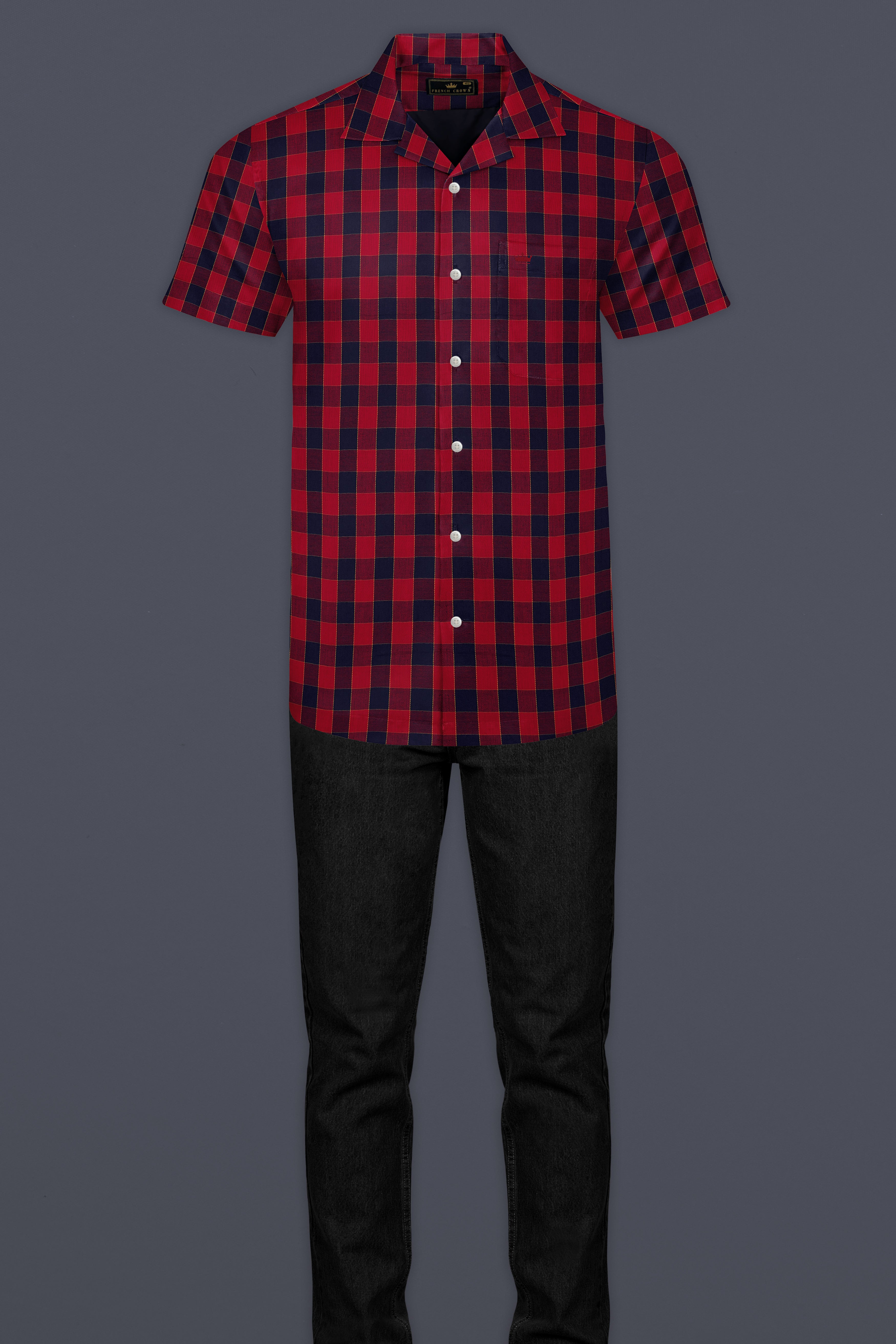 Shiraz Red and Haiti Blue Twill Checkered Premium Cotton Shirt