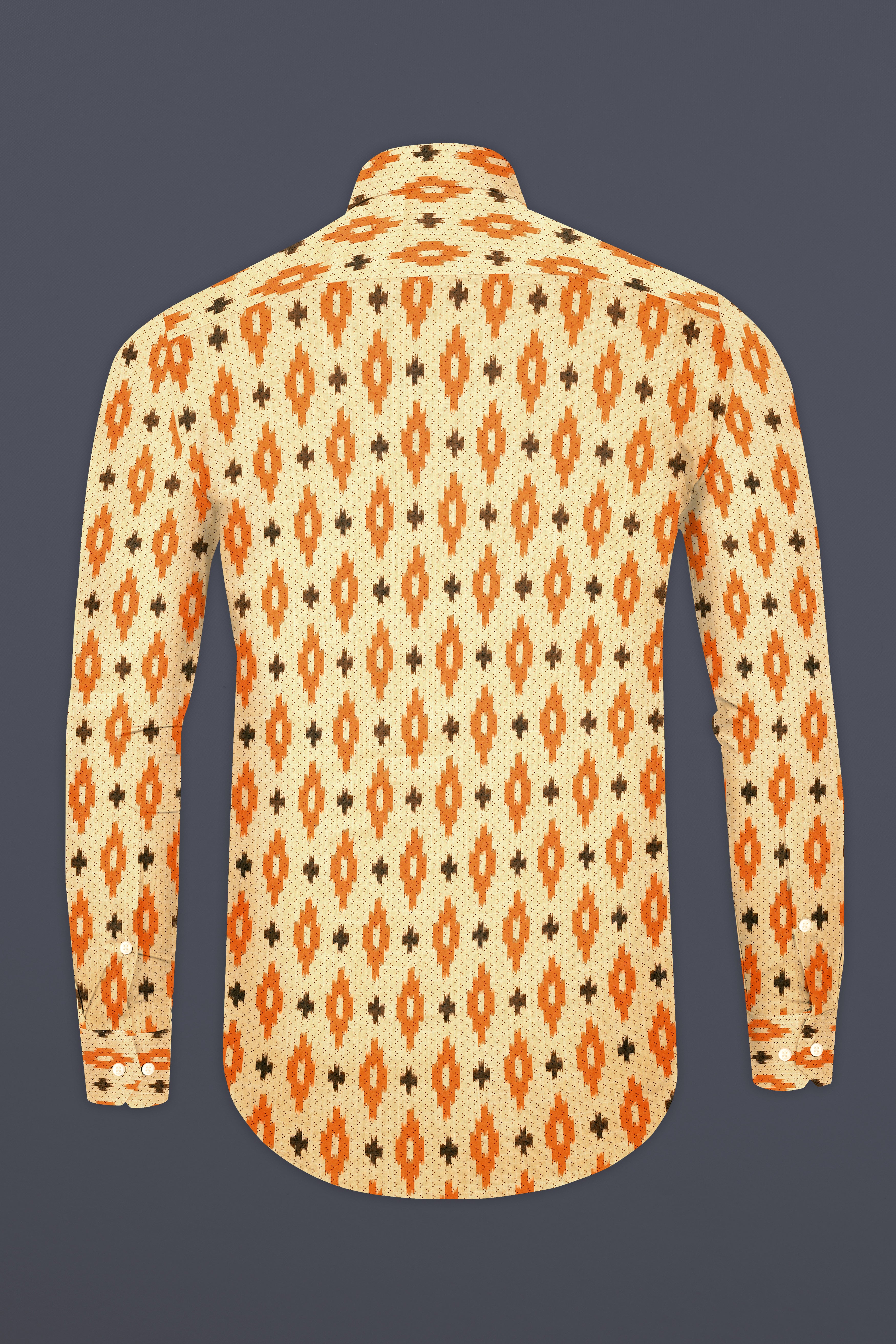 Peach and Crusta Orange Ikat Printed Chambray Shirt