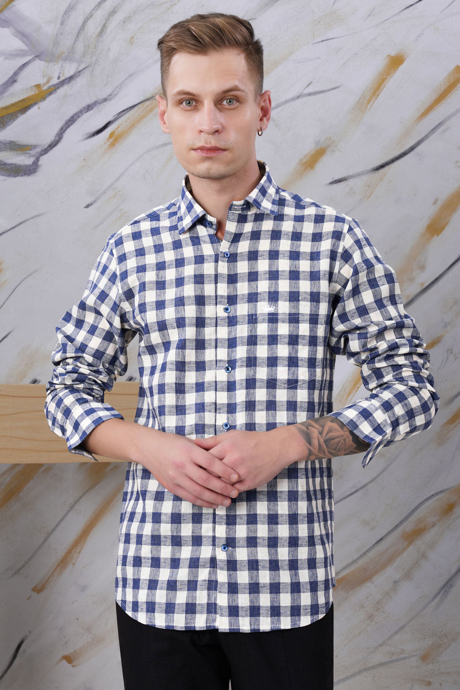 Bright White and Cadet Blue Plaid Luxurious Linen Shirt 11682-BLE-38, 11682-BLE-H-38, 11682-BLE-39, 11682-BLE-H-39, 11682-BLE-40, 11682-BLE-H-40, 11682-BLE-42, 11682-BLE-H-42, 11682-BLE-44, 11682-BLE-H-44, 11682-BLE-46, 11682-BLE-H-46, 11682-BLE-48, 11682-BLE-H-48, 11682-BLE-50, 11682-BLE-H-50, 11682-BLE-52, 11682-BLE-H-52