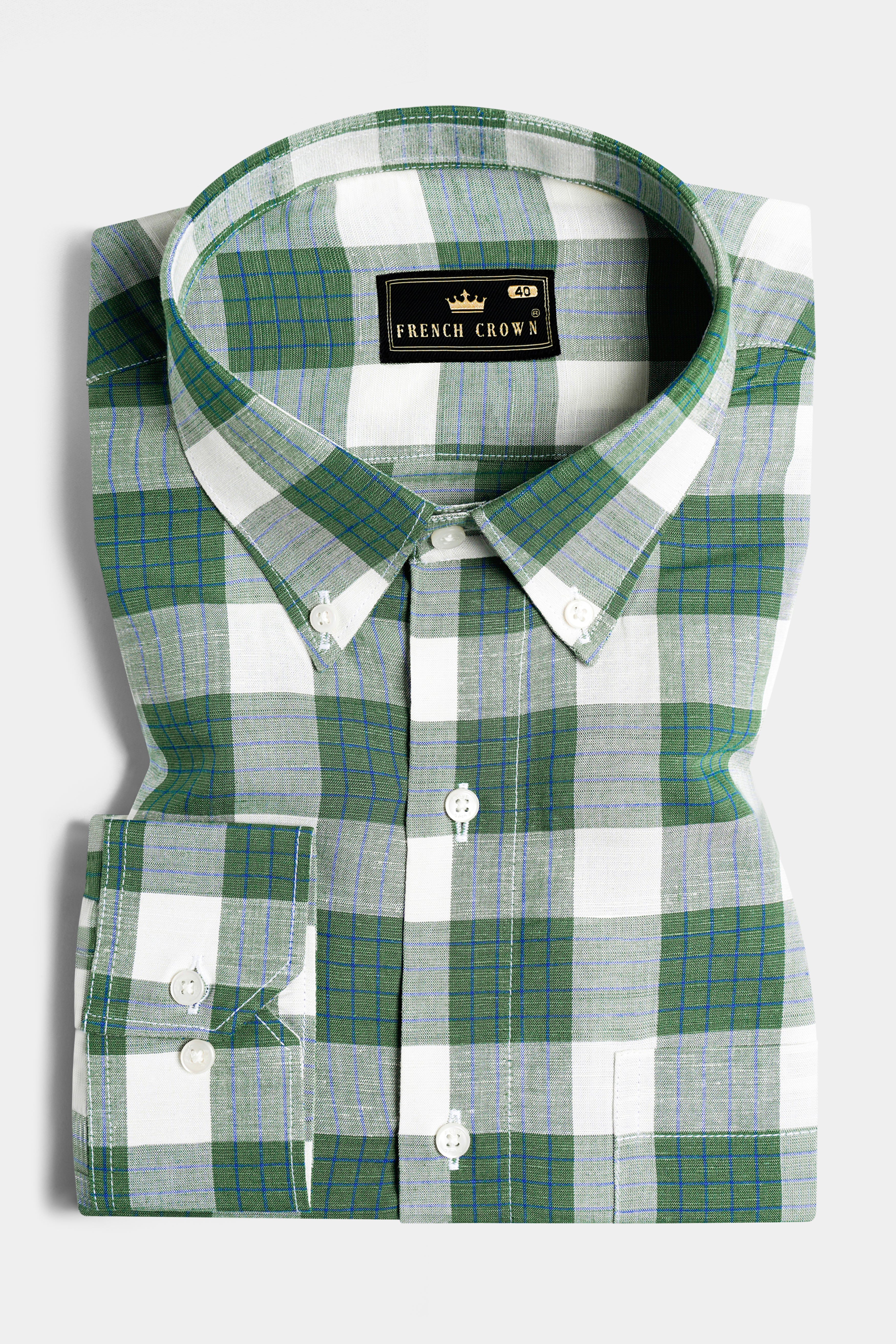 Pine Green and Pumice Gray Checkered Luxurious Linen Shirt