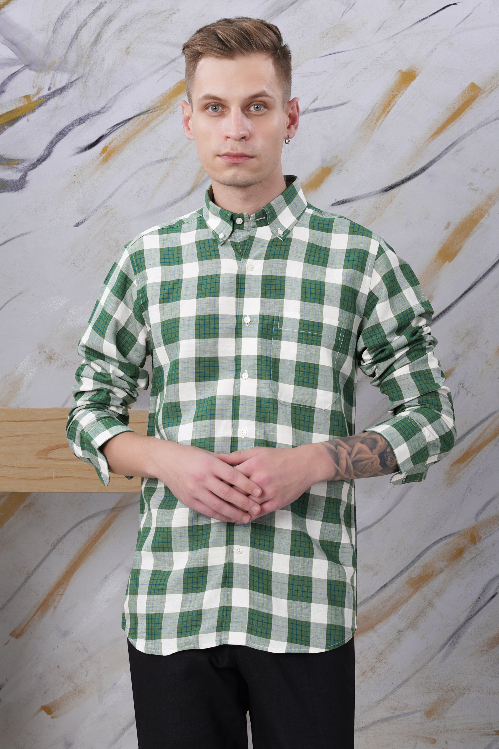 Pine Green and Pumice Gray Checkered Luxurious Linen Shirt 11684-BD-38, 11684-BD-H-38, 11684-BD-39, 11684-BD-H-39, 11684-BD-40, 11684-BD-H-40, 11684-BD-42, 11684-BD-H-42, 11684-BD-44, 11684-BD-H-44, 11684-BD-46, 11684-BD-H-46, 11684-BD-48, 11684-BD-H-48, 11684-BD-50, 11684-BD-H-50, 11684-BD-52, 11684-BD-H-52