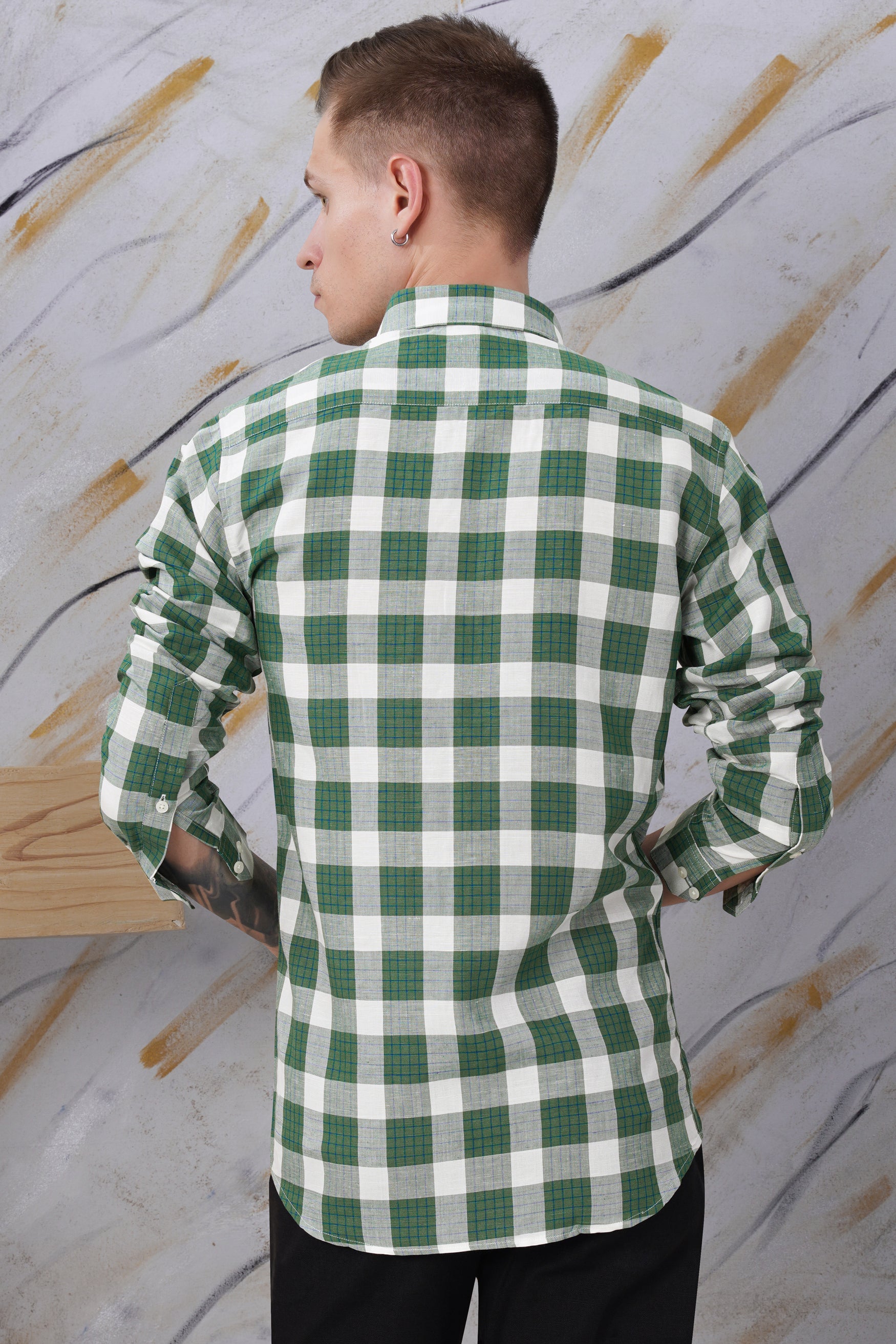 Pine Green and Pumice Gray Checkered Luxurious Linen Shirt 11684-BD-38, 11684-BD-H-38, 11684-BD-39, 11684-BD-H-39, 11684-BD-40, 11684-BD-H-40, 11684-BD-42, 11684-BD-H-42, 11684-BD-44, 11684-BD-H-44, 11684-BD-46, 11684-BD-H-46, 11684-BD-48, 11684-BD-H-48, 11684-BD-50, 11684-BD-H-50, 11684-BD-52, 11684-BD-H-52