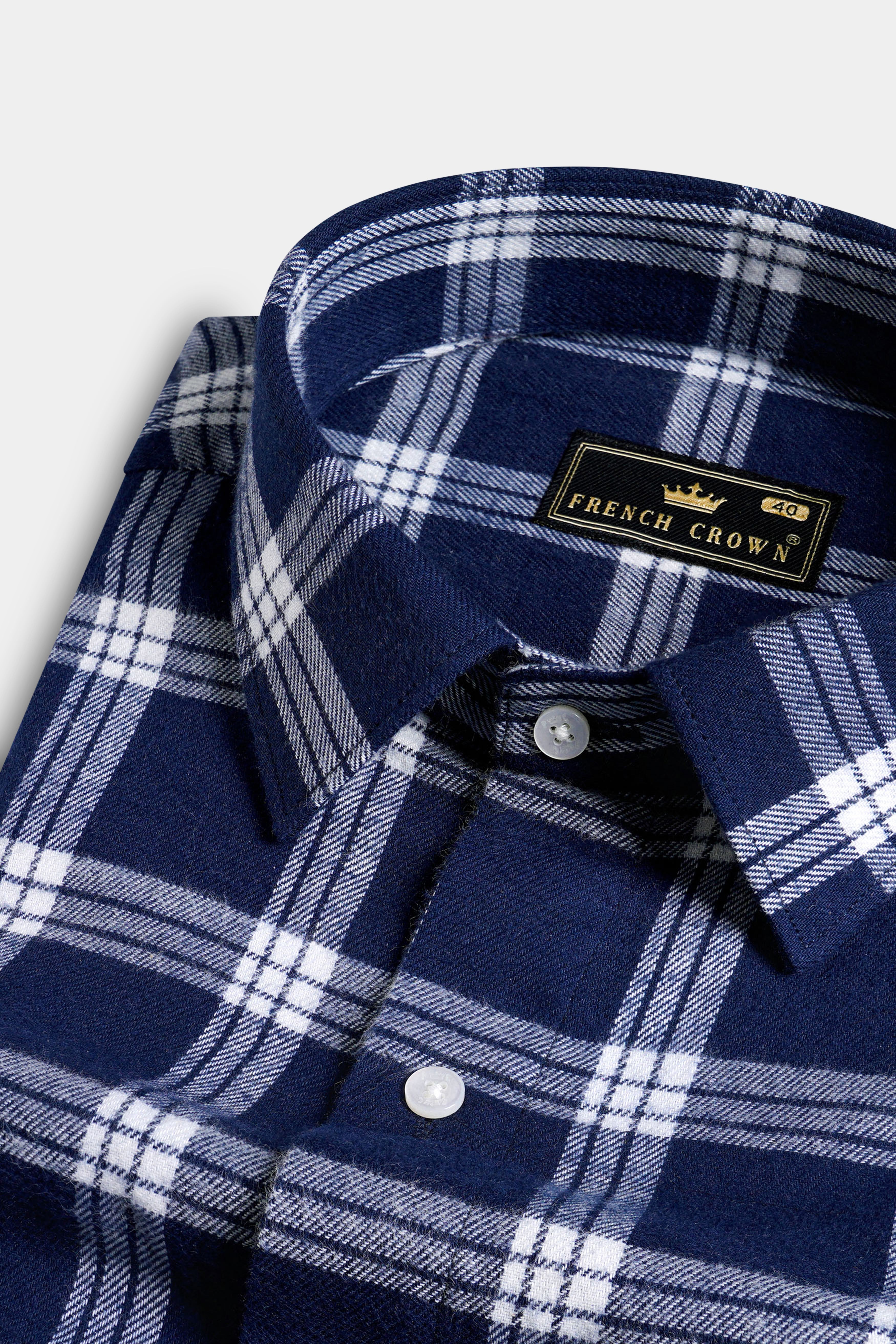 Stratos Blue and White Plaid Flannel Overshirt