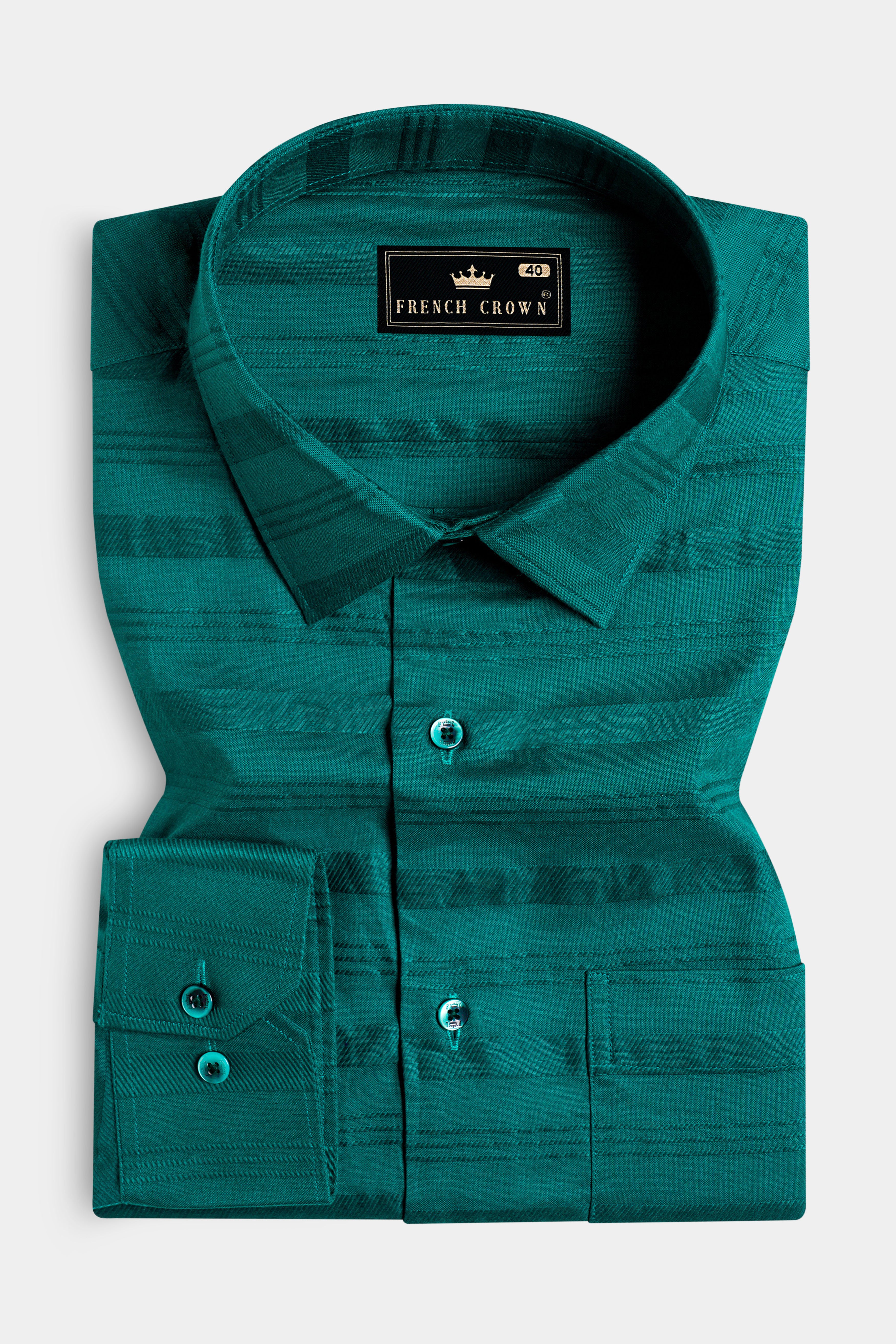 Aqua Green Striped Dobby Textured Premium Giza Cotton Shirt