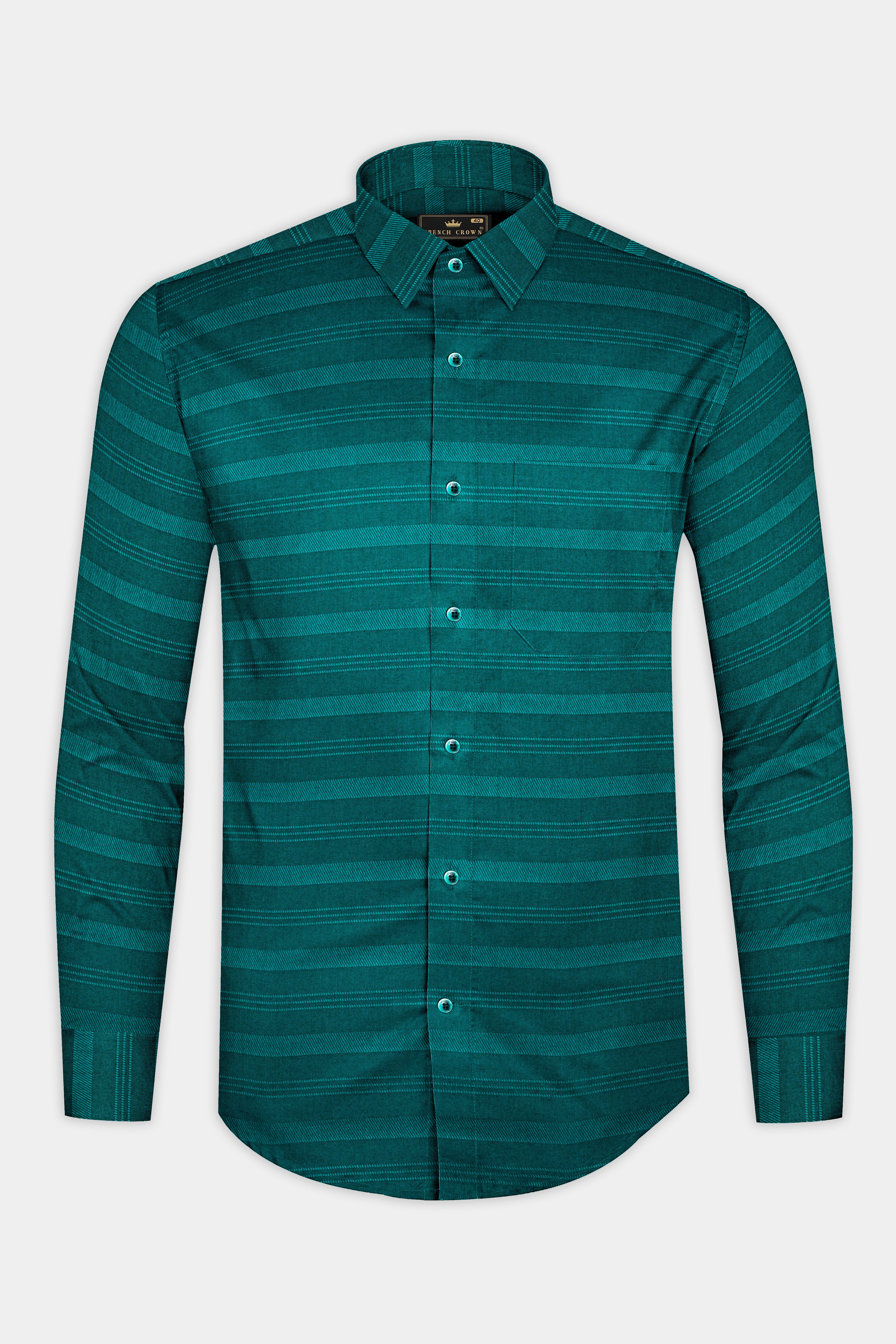 Aqua Green Striped Dobby Textured Premium Giza Cotton Shirt