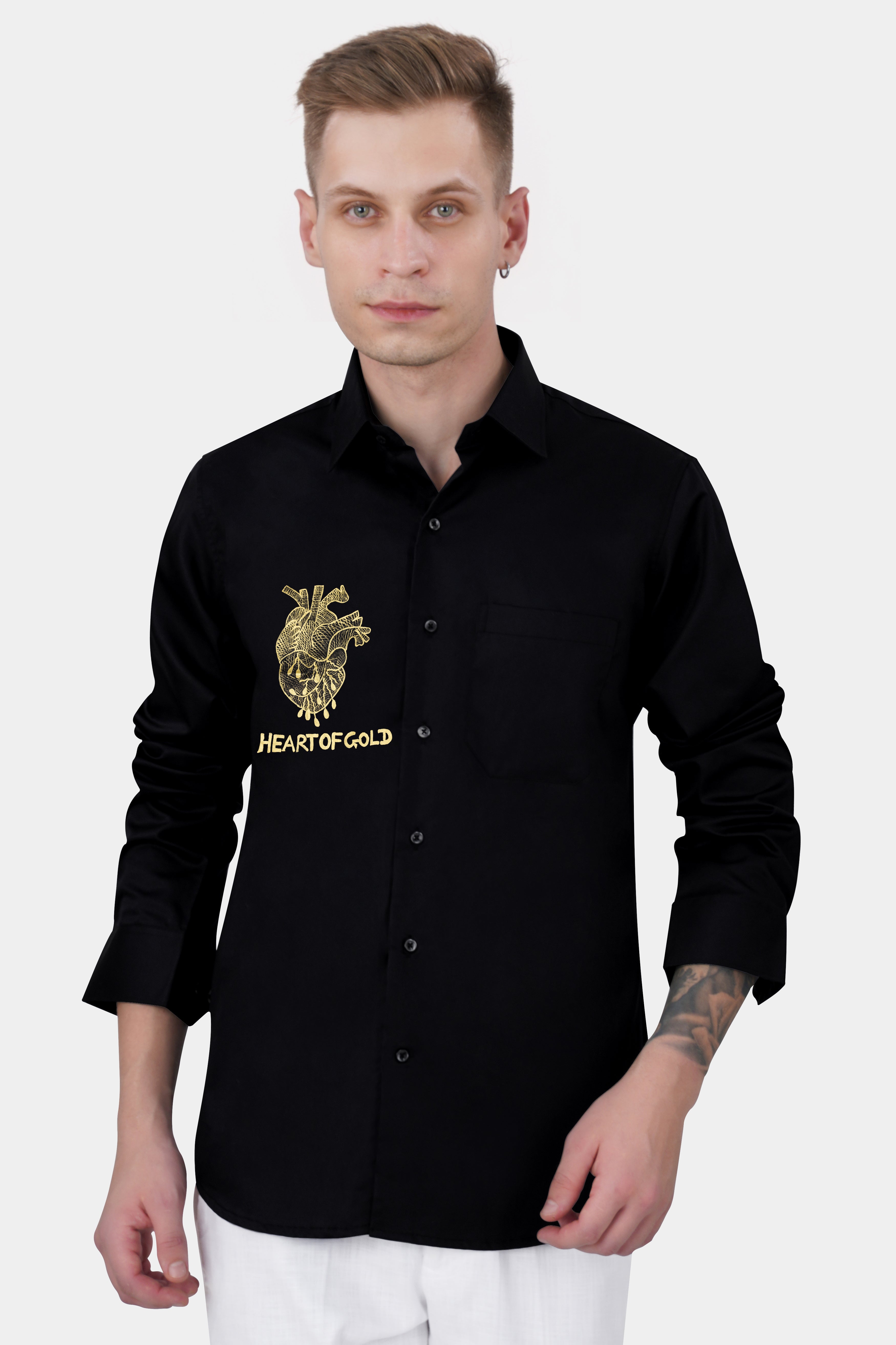 Jade Black With Hand Painted Heart of Gold Super Soft premium Cotton Designer Shirt