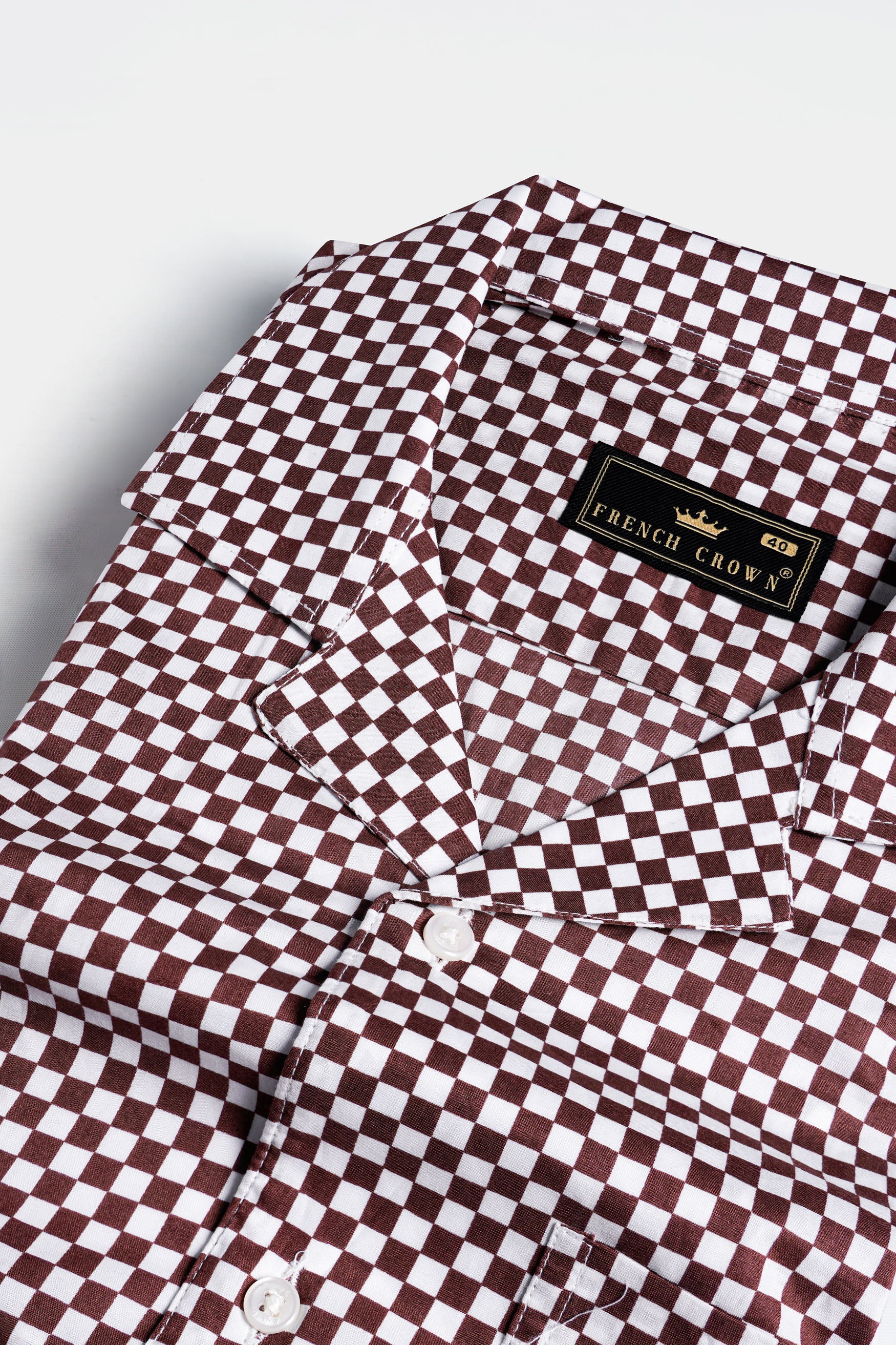 Crater Brown and White Checked Premium Cotton Shirt 11714-CC-SS-38, 11714-CC-SS-39, 11714-CC-SS-40, 11714-CC-SS-42, 11714-CC-SS-44, 11714-CC-SS-46, 11714-CC-SS-48, 11714-CC-SS-50, 11714-CC-SS-52