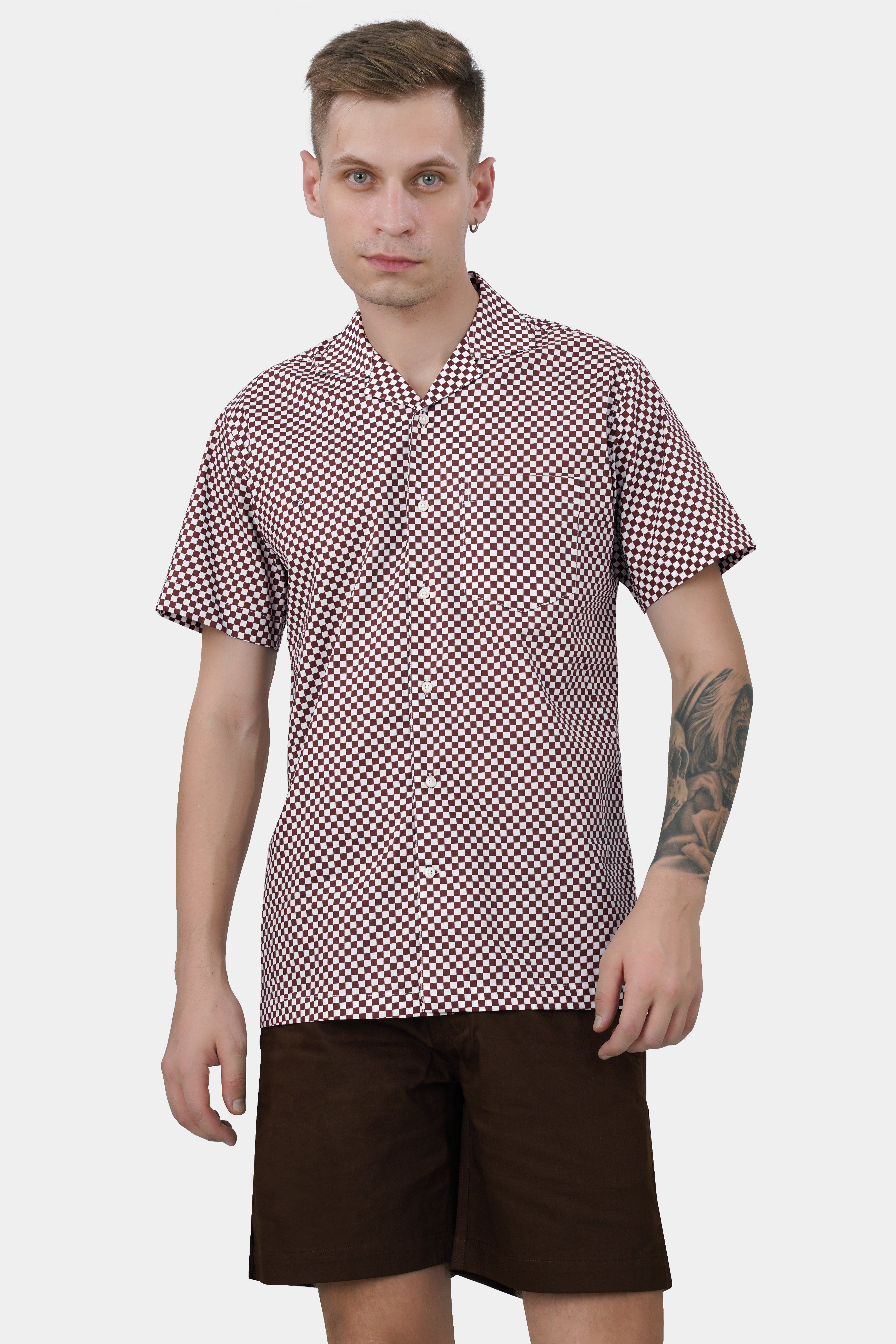 Crater Brown and White Checked Premium Cotton Shirt 11714-CC-SS-38, 11714-CC-SS-39, 11714-CC-SS-40, 11714-CC-SS-42, 11714-CC-SS-44, 11714-CC-SS-46, 11714-CC-SS-48, 11714-CC-SS-50, 11714-CC-SS-52