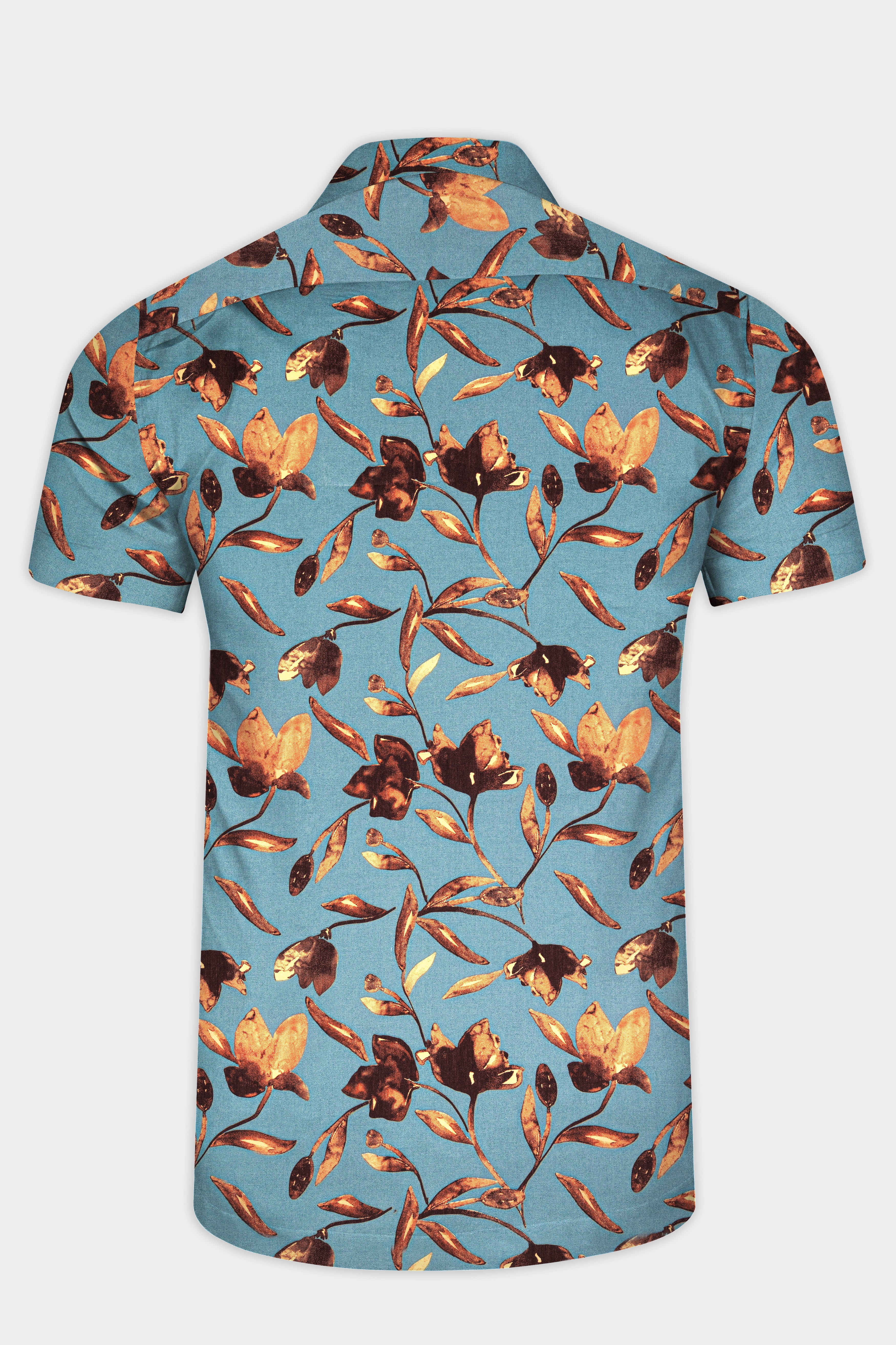 Cascade Blue and Tangerine Orange Floral Printed Subtle Sheen Super Soft Premium Cotton Shirt