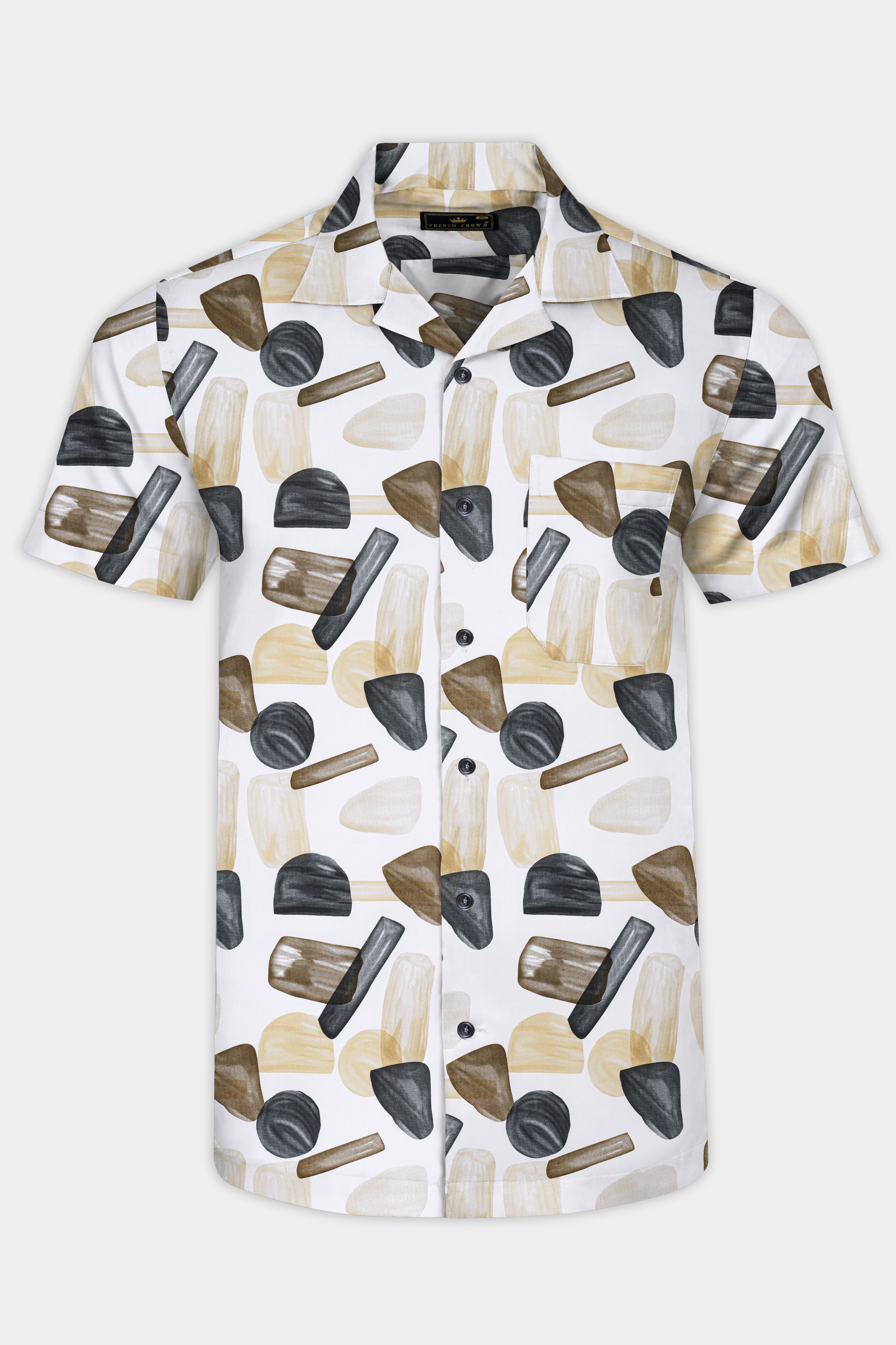 Bright White and Umber Brown Abstract Printed Subtle Sheen Super Soft Premium Cotton Shirt