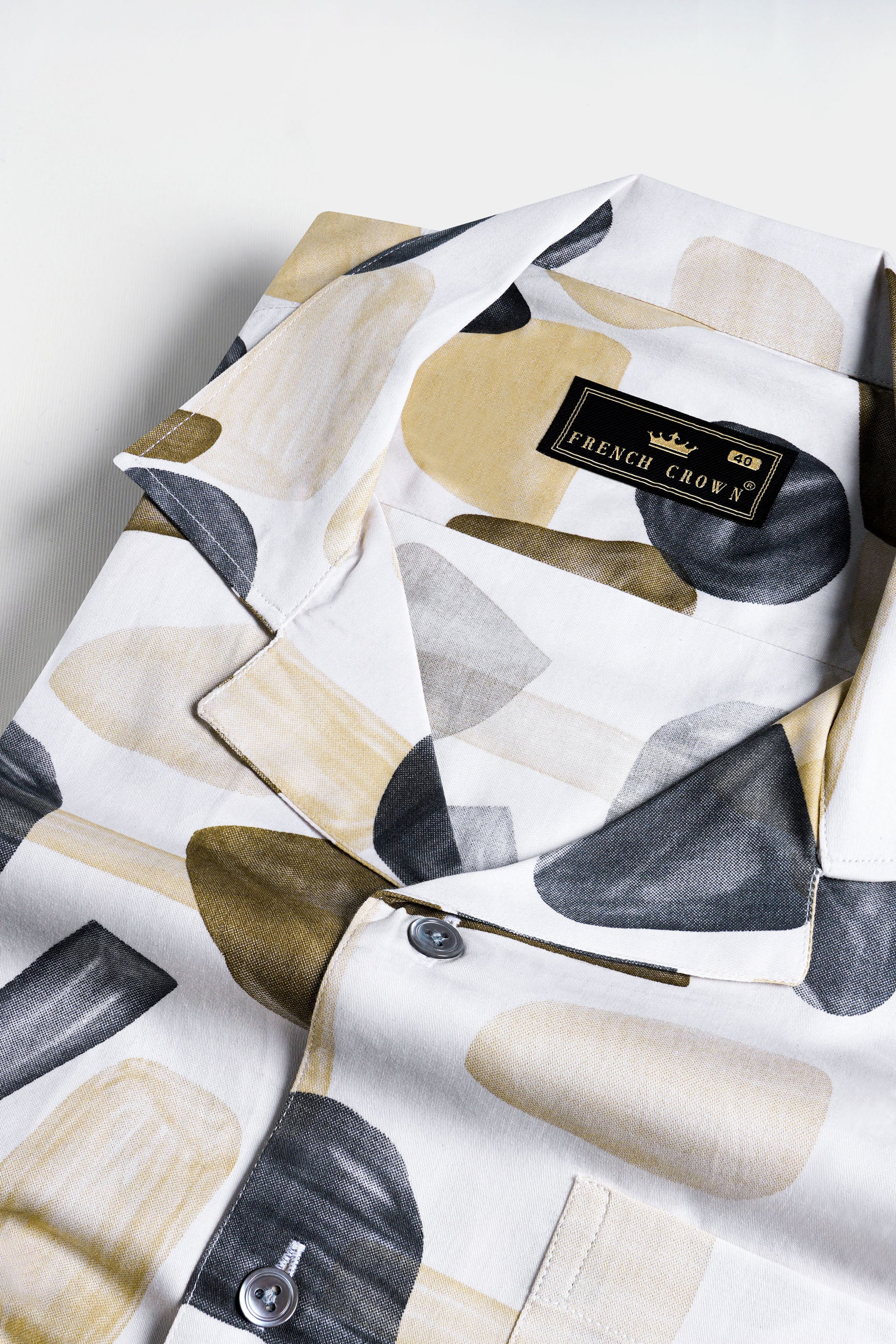 Bright White and Umber Brown Abstract Printed Subtle Sheen Super Soft Premium Cotton Shirt