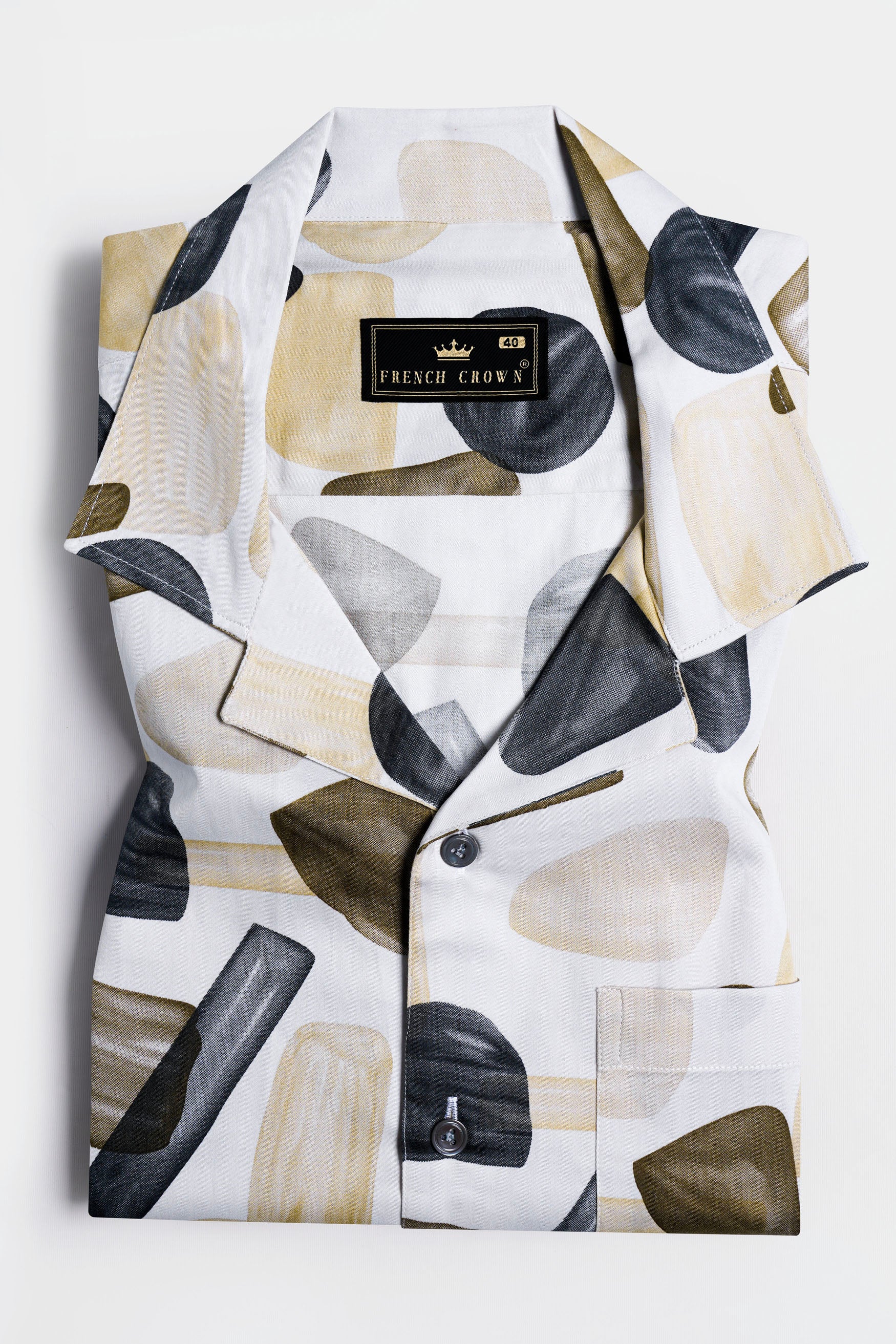 Bright White and Umber Brown Abstract Printed Subtle Sheen Super Soft Premium Cotton Shirt