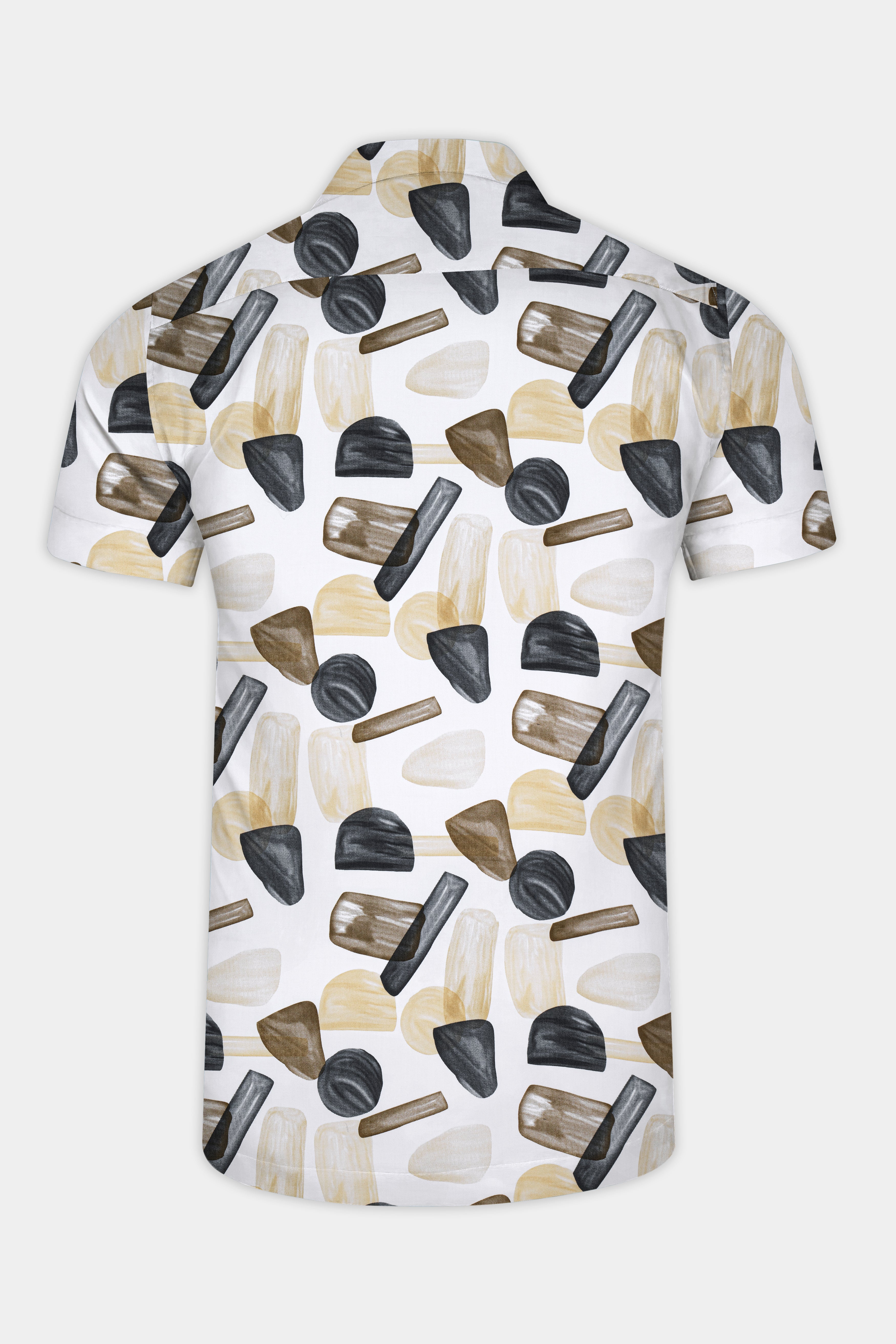 Bright White and Umber Brown Abstract Printed Subtle Sheen Super Soft Premium Cotton Shirt