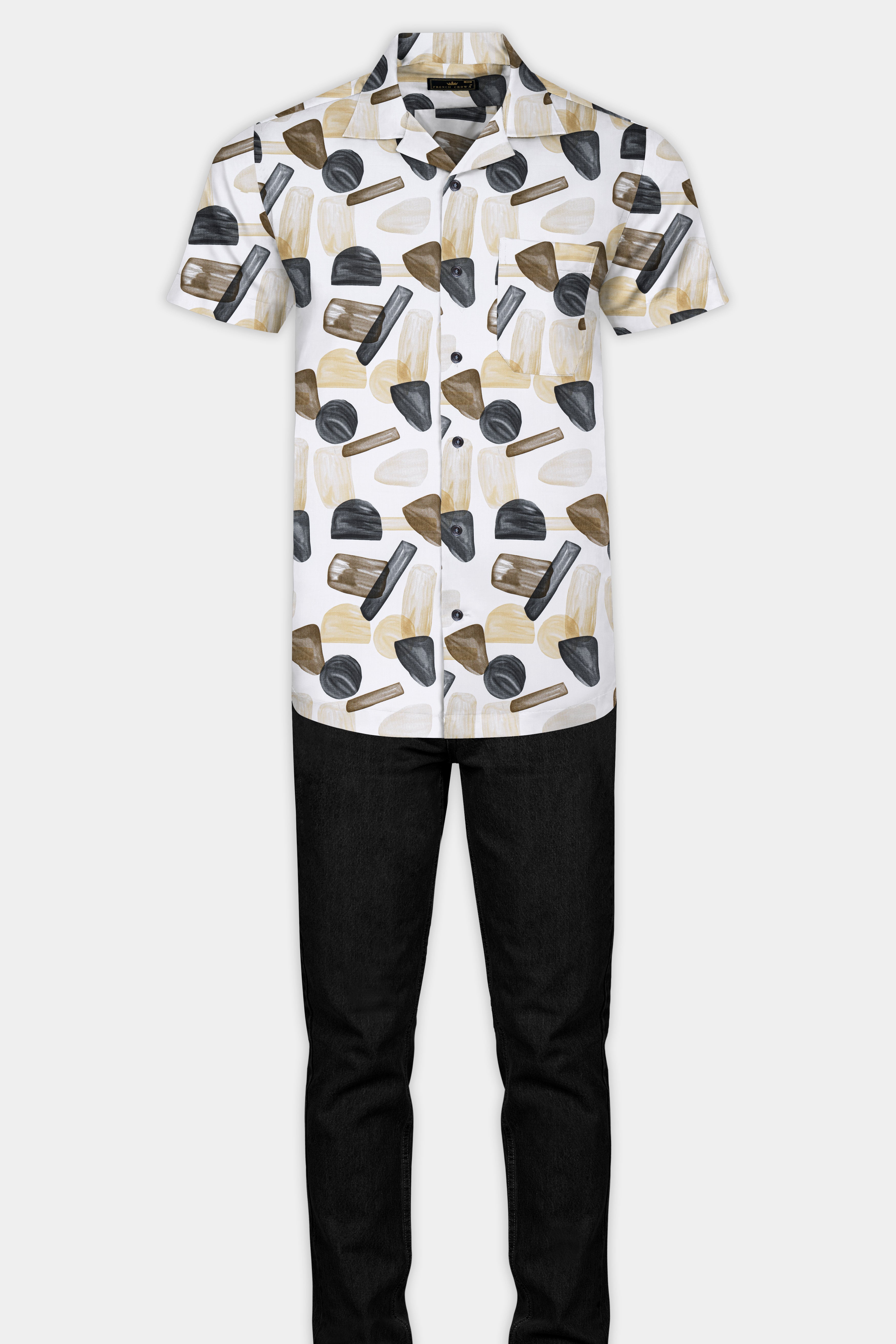 Bright White and Umber Brown Abstract Printed Subtle Sheen Super Soft Premium Cotton Shirt