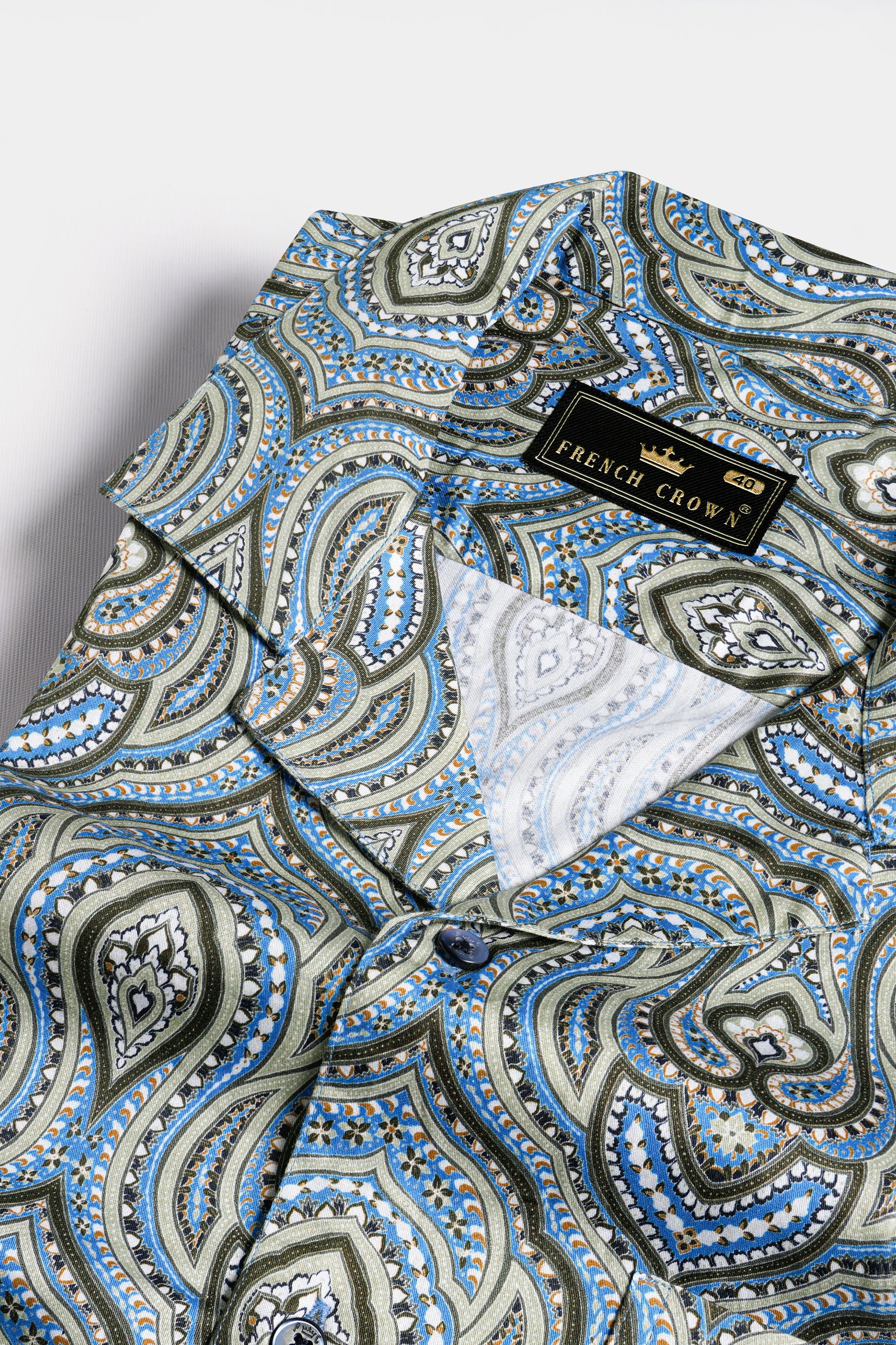 Taupe Green and Curious Blue Multicolour Ethnic Printed Subtle Sheen Super Soft Premium Cotton Shirt
