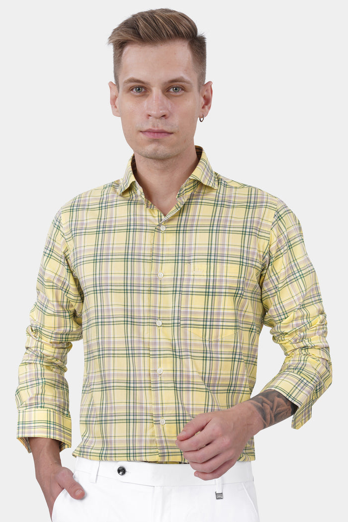 MARZIPAN YELLOW AND LILAC PURPLE TWILL PLAID PREMIUM COTTON SHIRT