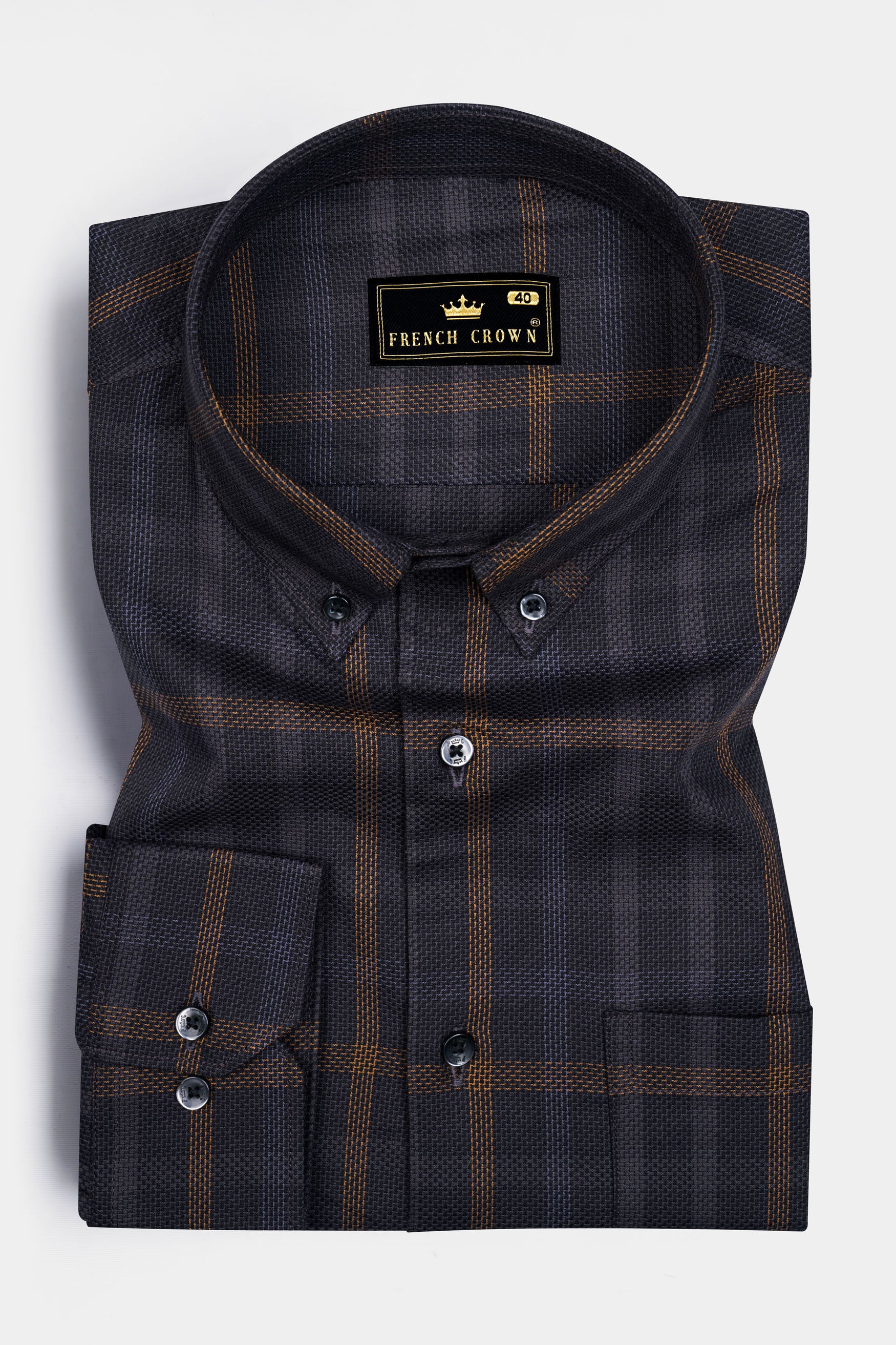 Gondola Black and Mist Gray Checkered Dobby Textured Premium Giza Cotton Shirt