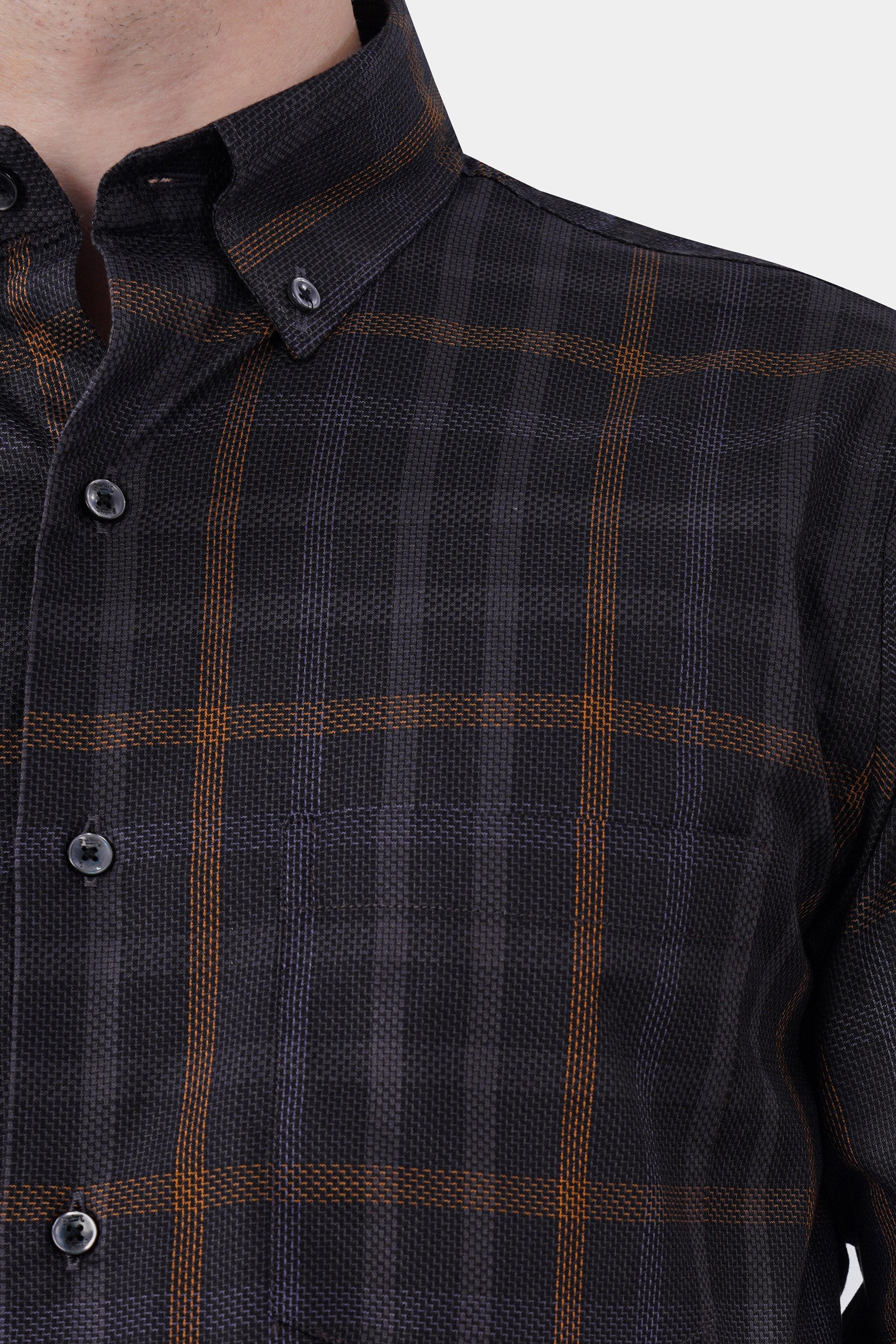 Gondola Black and Mist Gray Checkered Dobby Textured Premium Giza Cotton Shirt