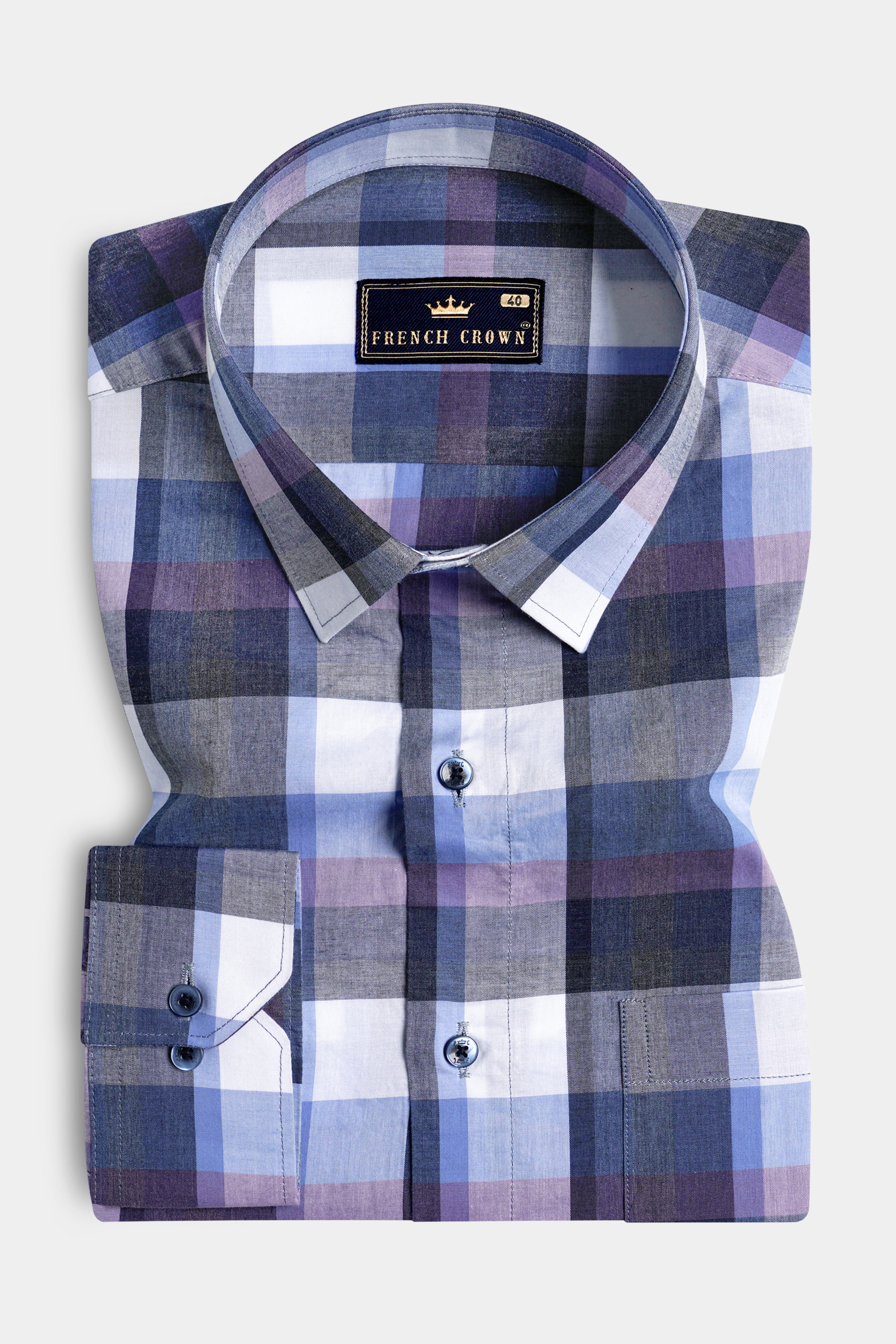 Comet Gray and White Plaid Premium Cotton Shirt